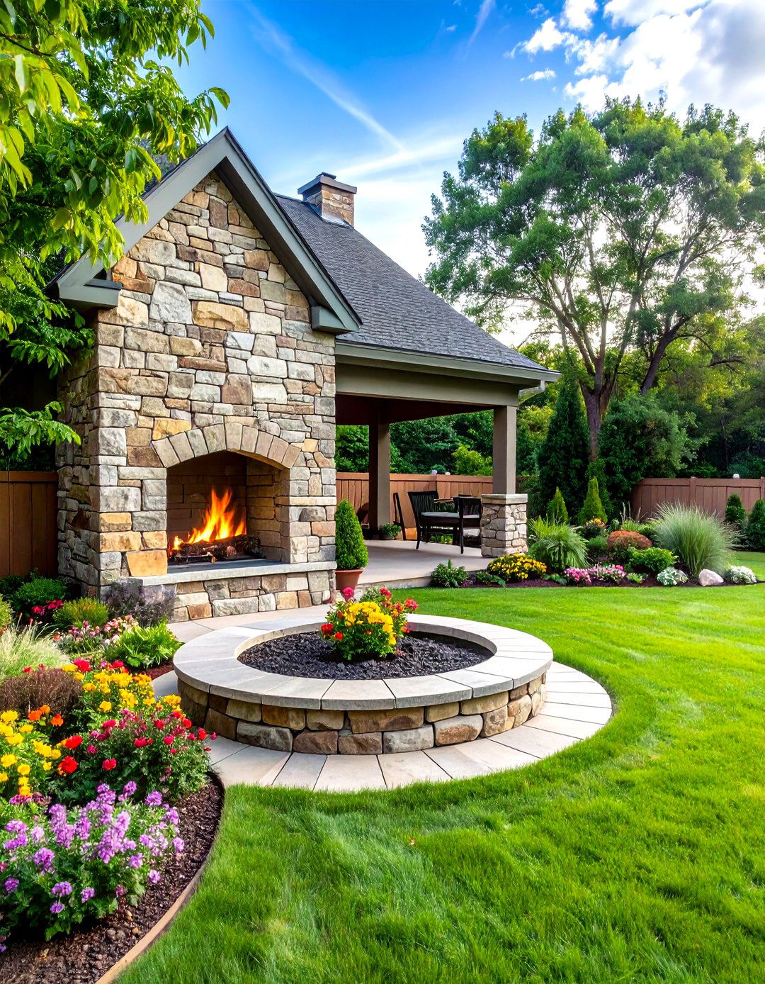 Outdoor Fireplace Natural Stone Surround Design - 20 Outdoor Fireplace Ideas