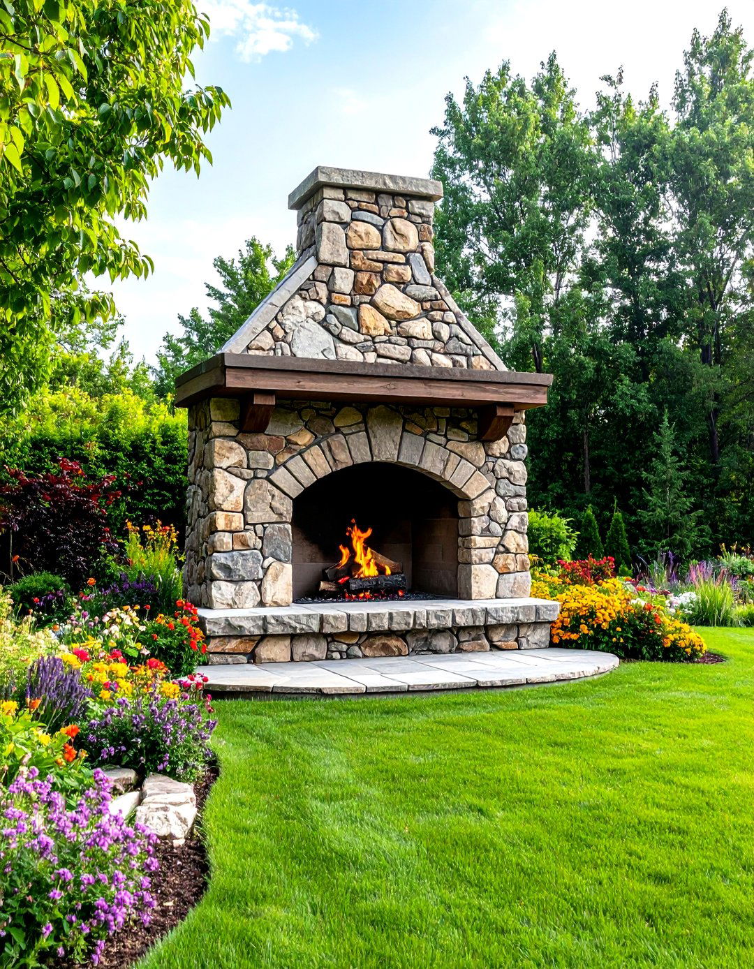 Outdoor Fireplace Rustic Fieldstone Construction - 20 Outdoor Fireplace Ideas