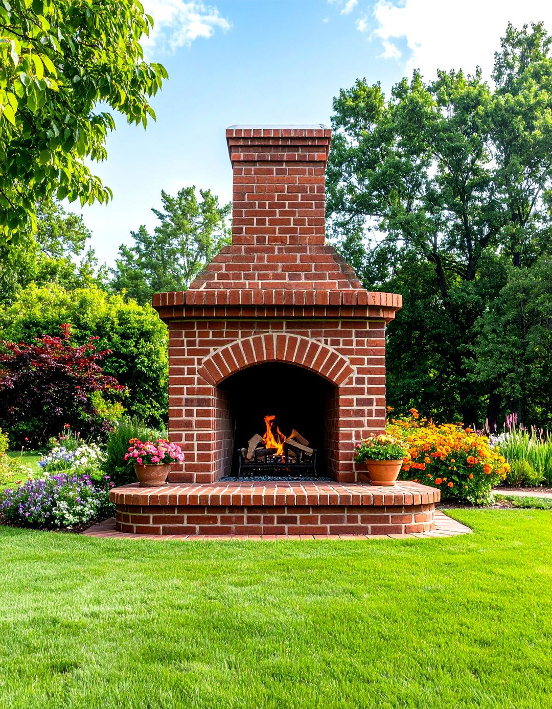 Outdoor Fireplace Traditional Red Brick Construction - 20 Outdoor Fireplace Ideas