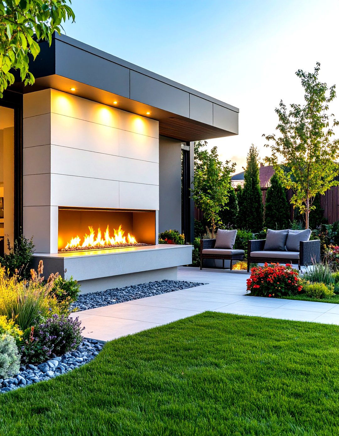 Outdoor Fireplace Wall Mounted Contemporary Installation - 20 Outdoor Fireplace Ideas