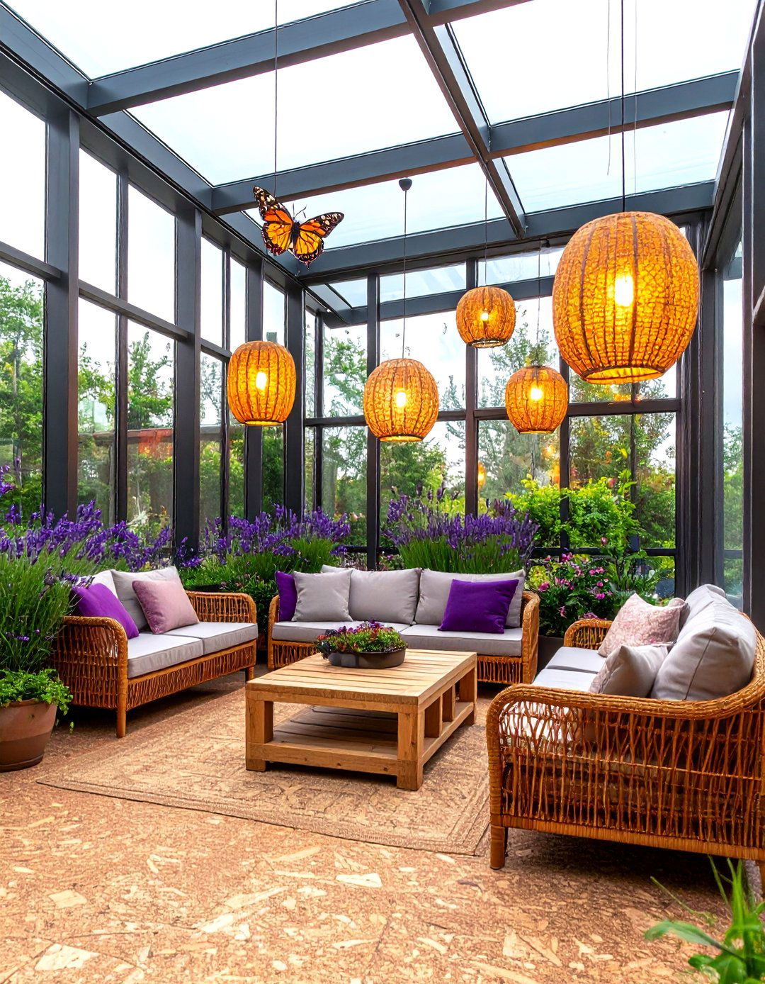 Outdoor Indoor Butterfly Atrium Seating Room - 20 Butterfly-themed Room Ideas