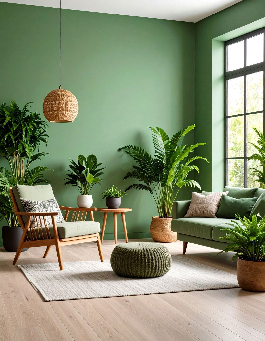 Outdoor Inspired Sage Green Indoor Garden Corner - 20 Sage Green Living Room Ideas