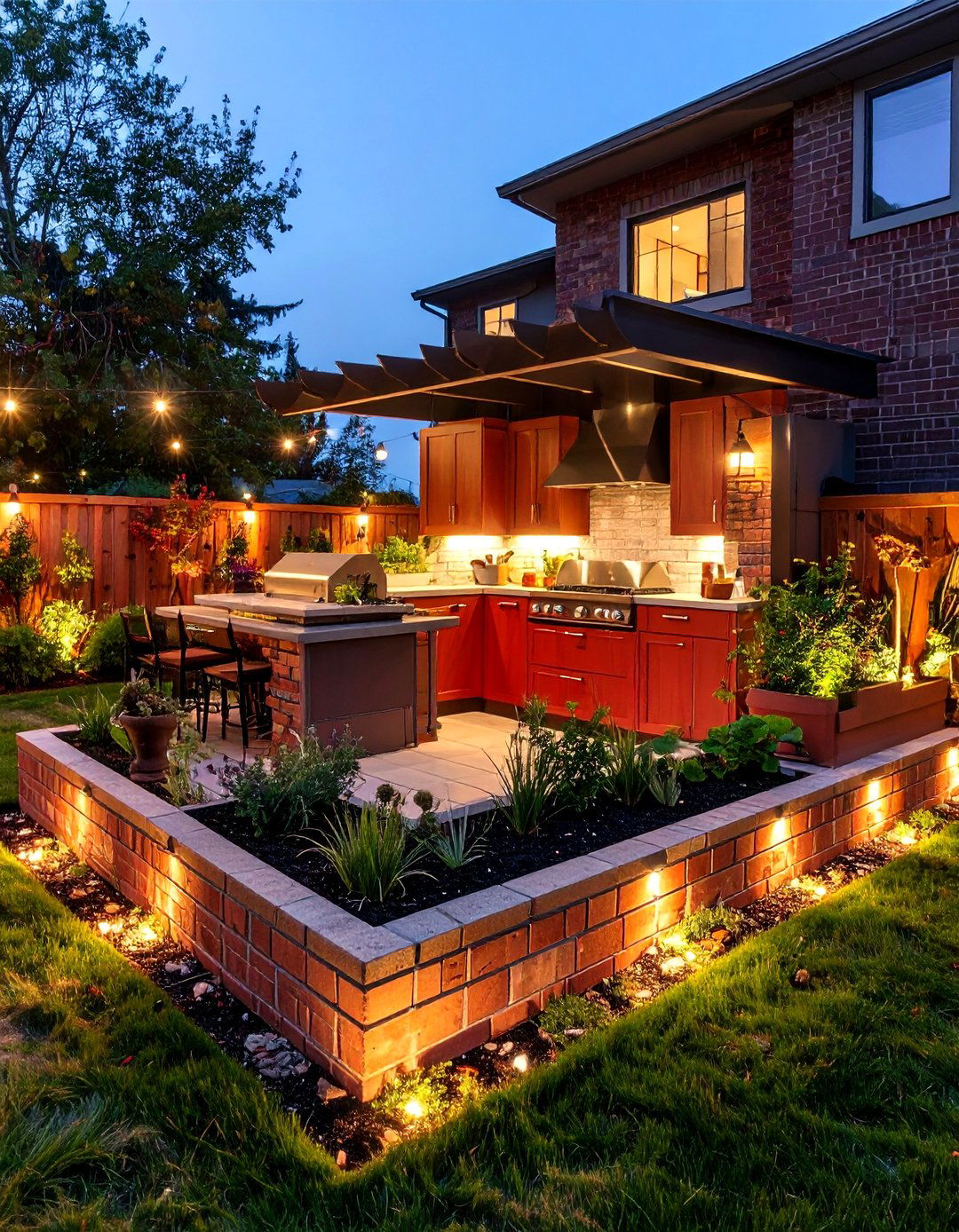 Outdoor Kitchen Cinder Block Fence Integration - 20 Cinder Block Fence Ideas