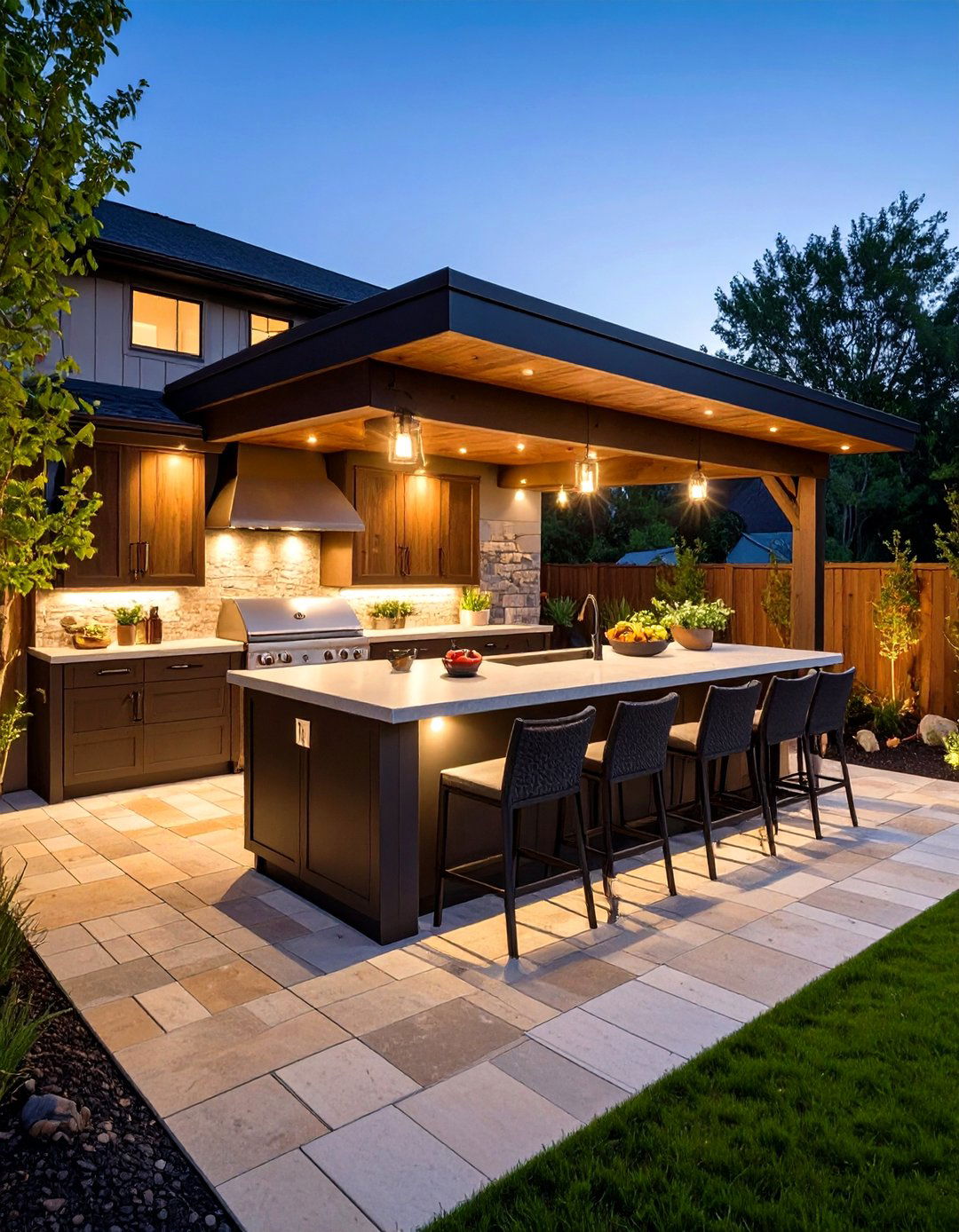 Outdoor Kitchen Flagstone Patio and Dining Pavilion - 20 Flagstone Patio Ideas