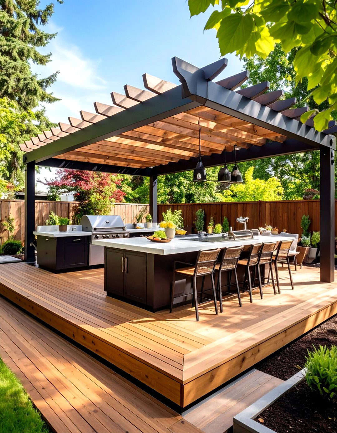 Outdoor Kitchen Platform Deck for Al Fresco Cooking - 20 Platform Deck Ideas