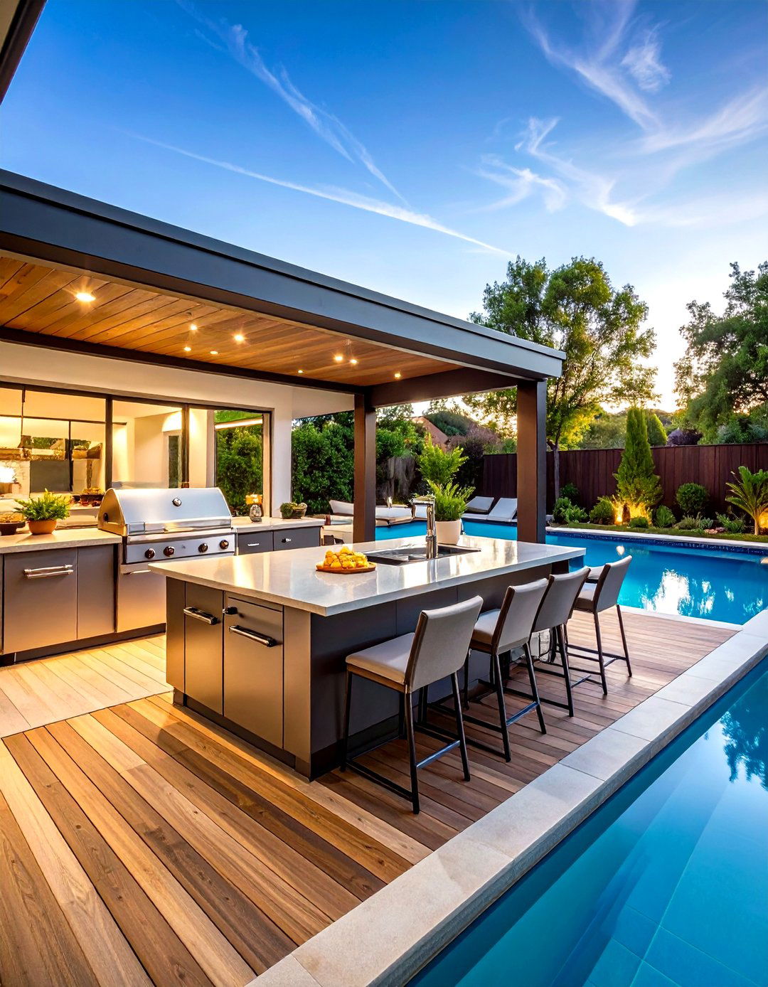 Outdoor Kitchen Pool Deck with Culinary Integration - 20 Pool Deck Ideas