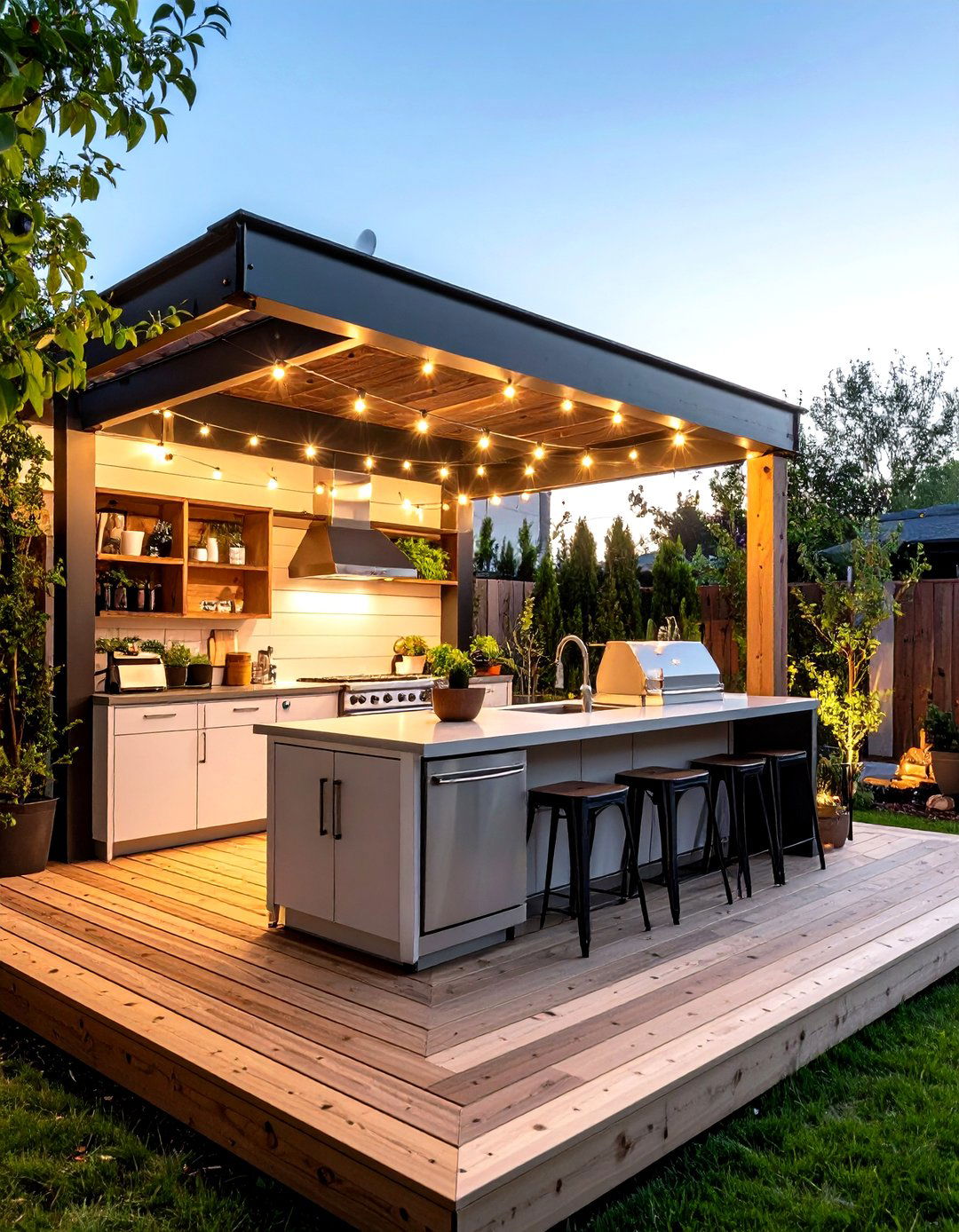 Outdoor Kitchenette on a Low Deck - 20 Ground Level Deck Ideas