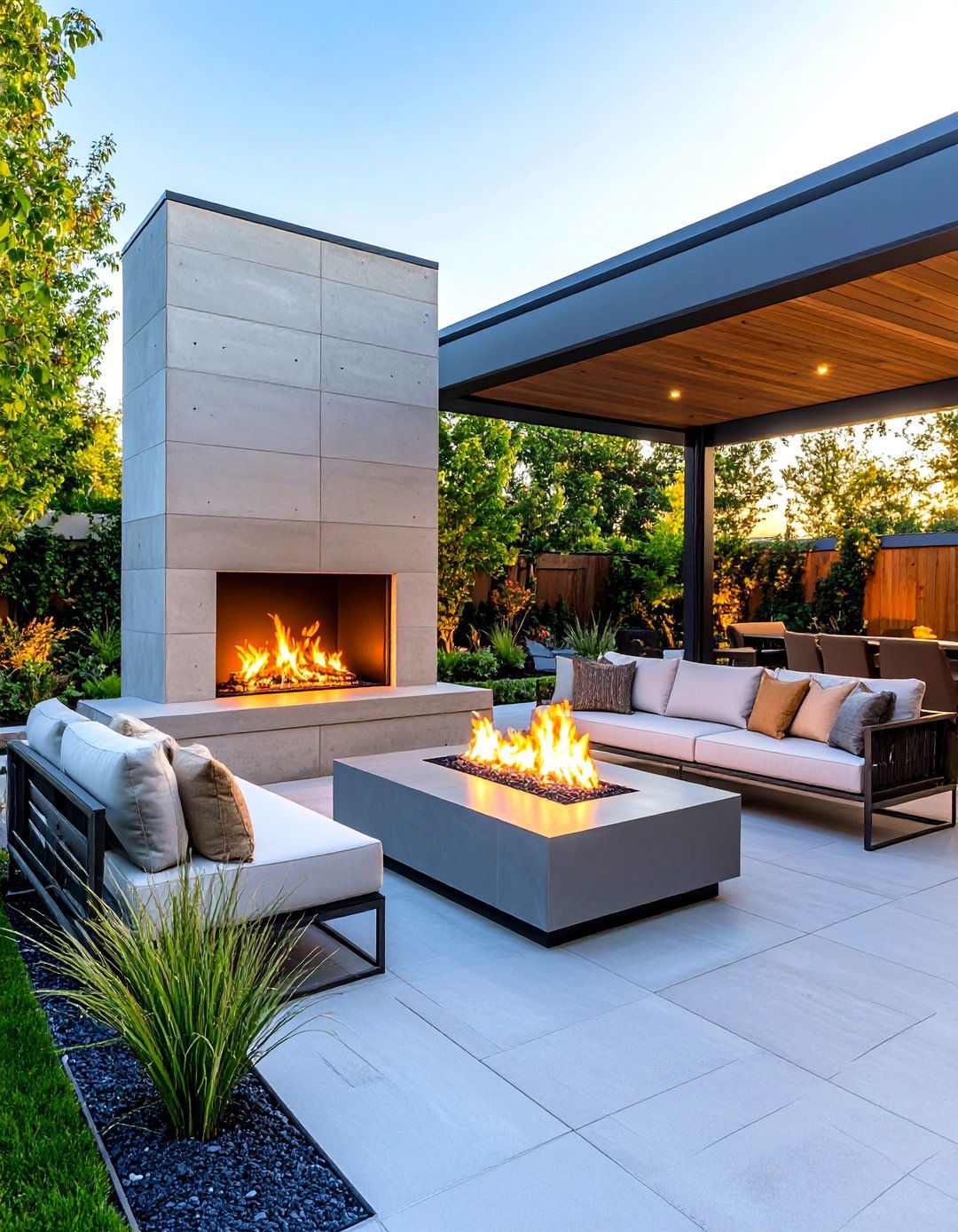 Outdoor Modern Fireplace with Indoor Outdoor Integration - 20 Modern Fireplace Ideas