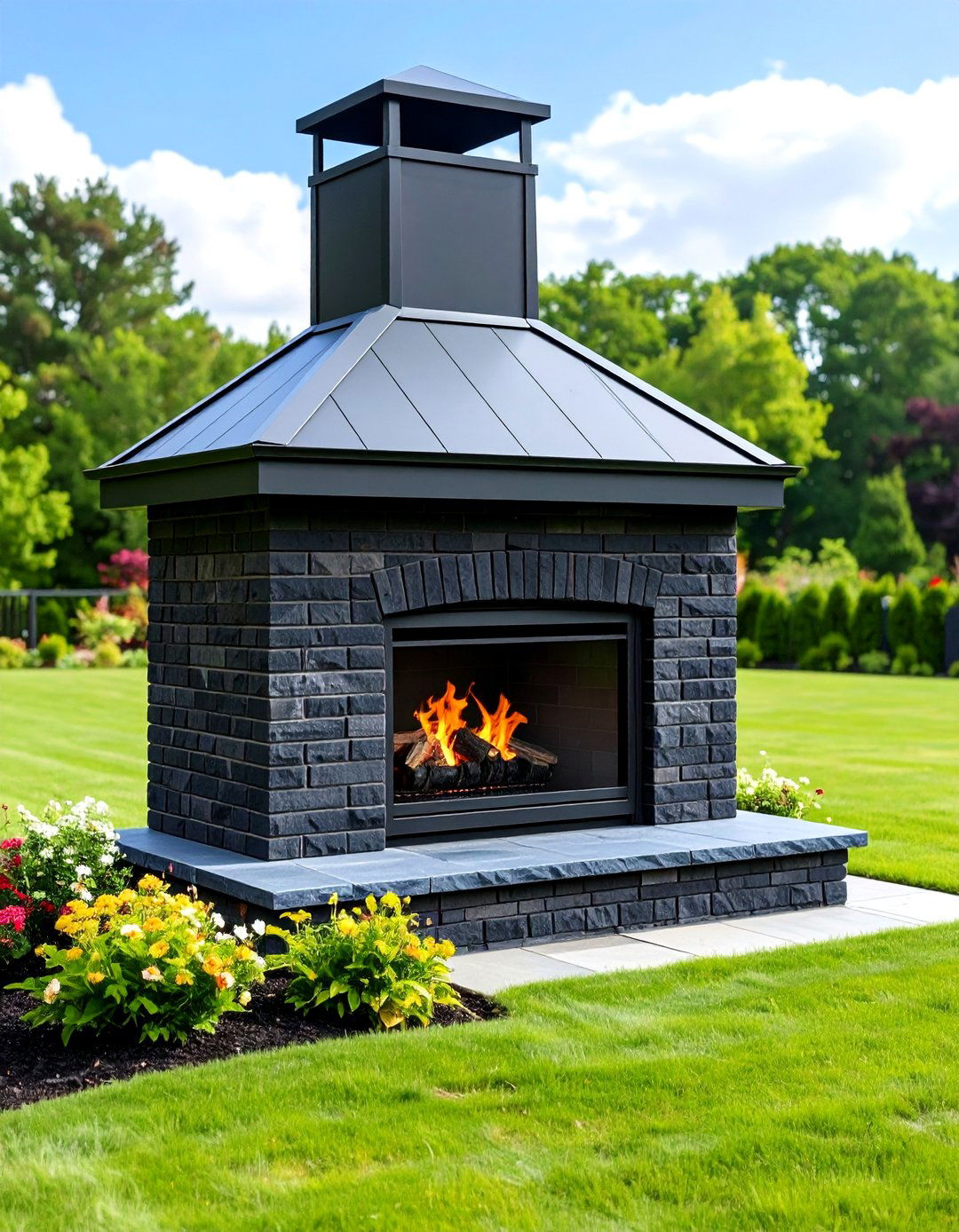 Outdoor Patio Black Brick Fireplace - 20 Black Brick Fireplace Ideas
