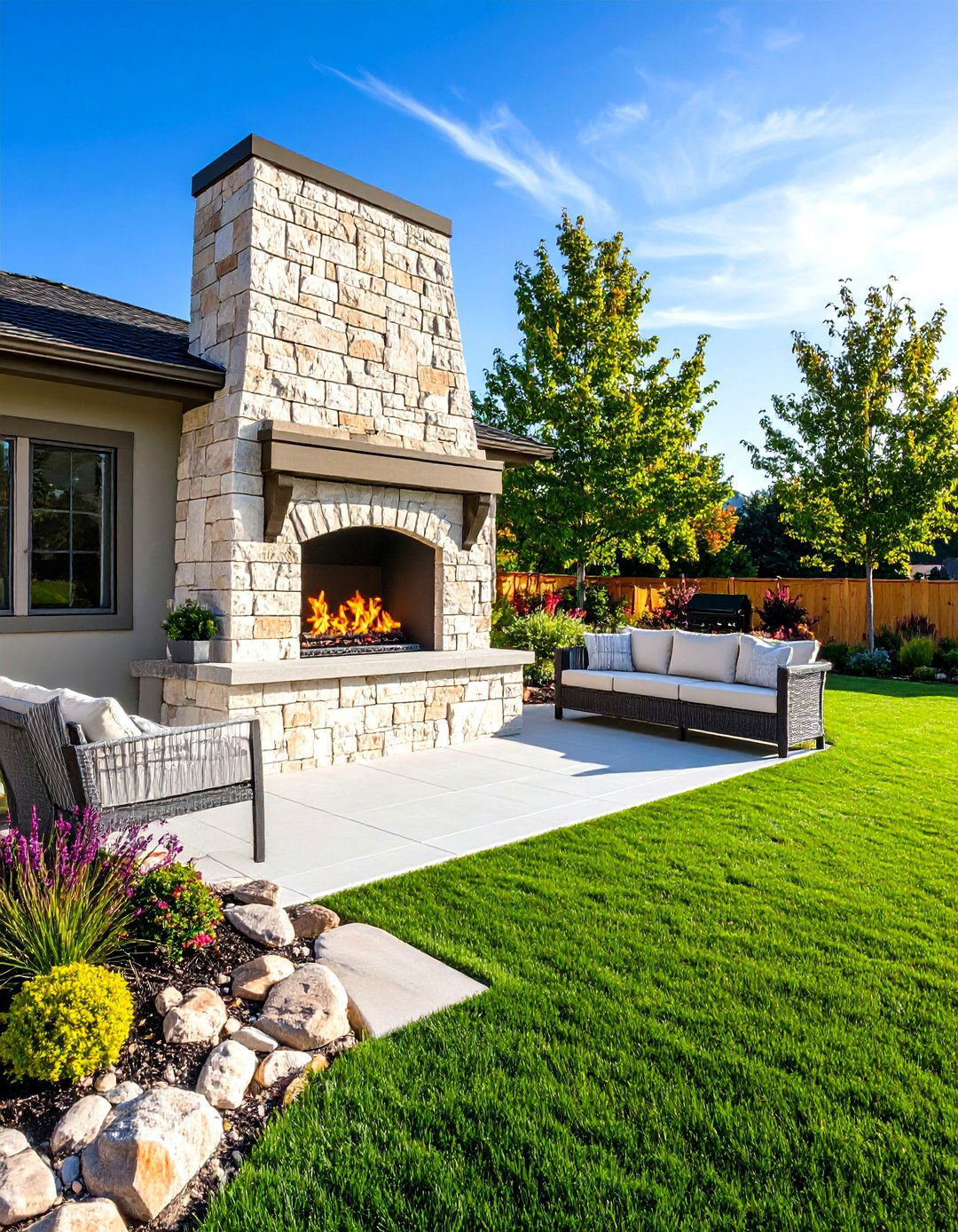 Outdoor Patio Faux Stone Fireplace for Year Round Entertaining - 20 Faux Stone Fireplace Ideas