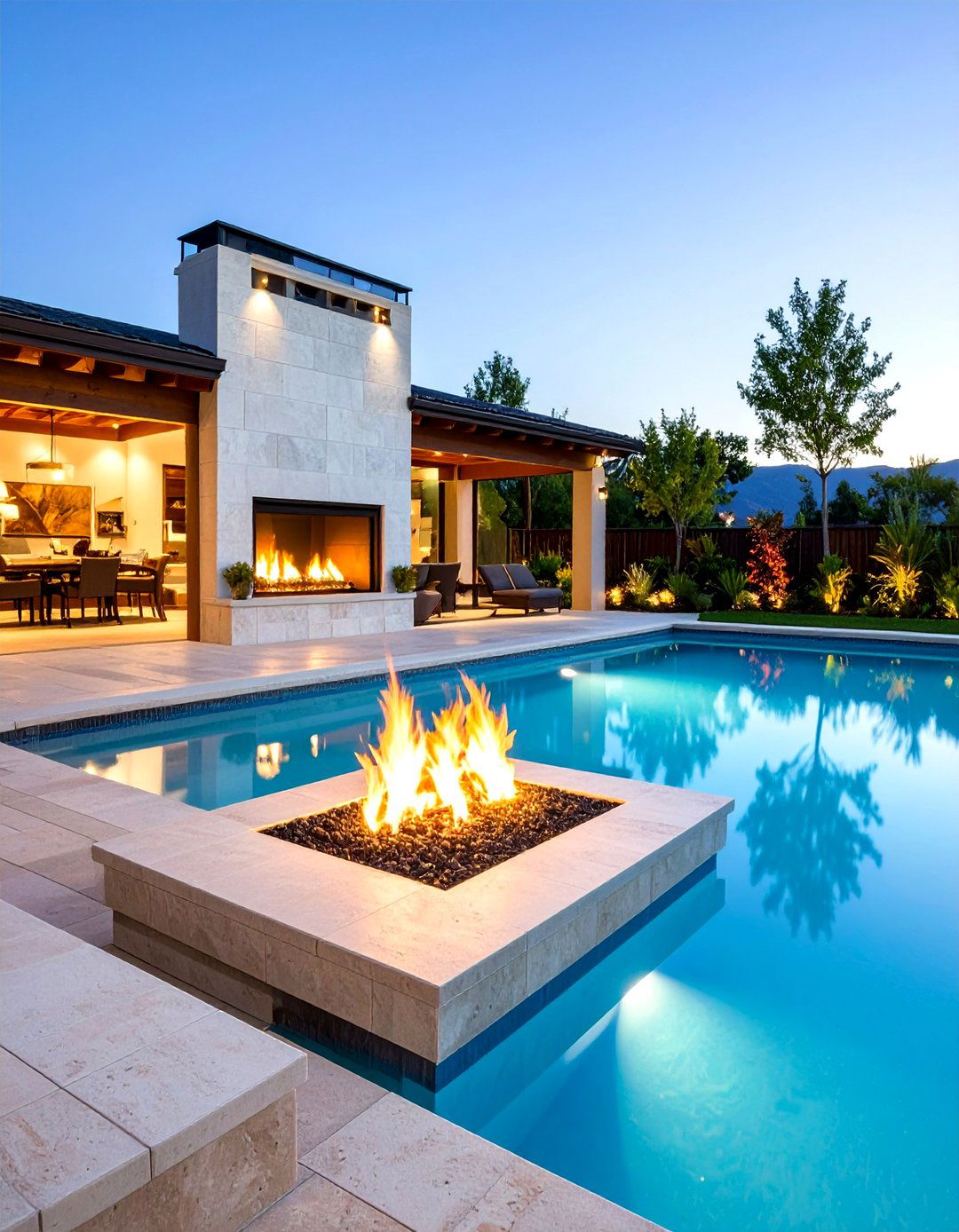 Outdoor Patio Pool Fireplace Wall - 20 Double-sided Fireplace Ideas