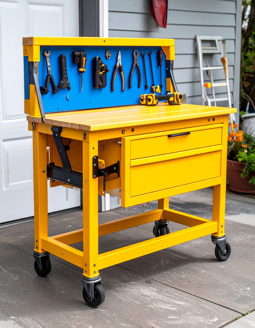 Outdoor Pop Out Workbench Extends the Garage - 20 Garage Workbench Ideas