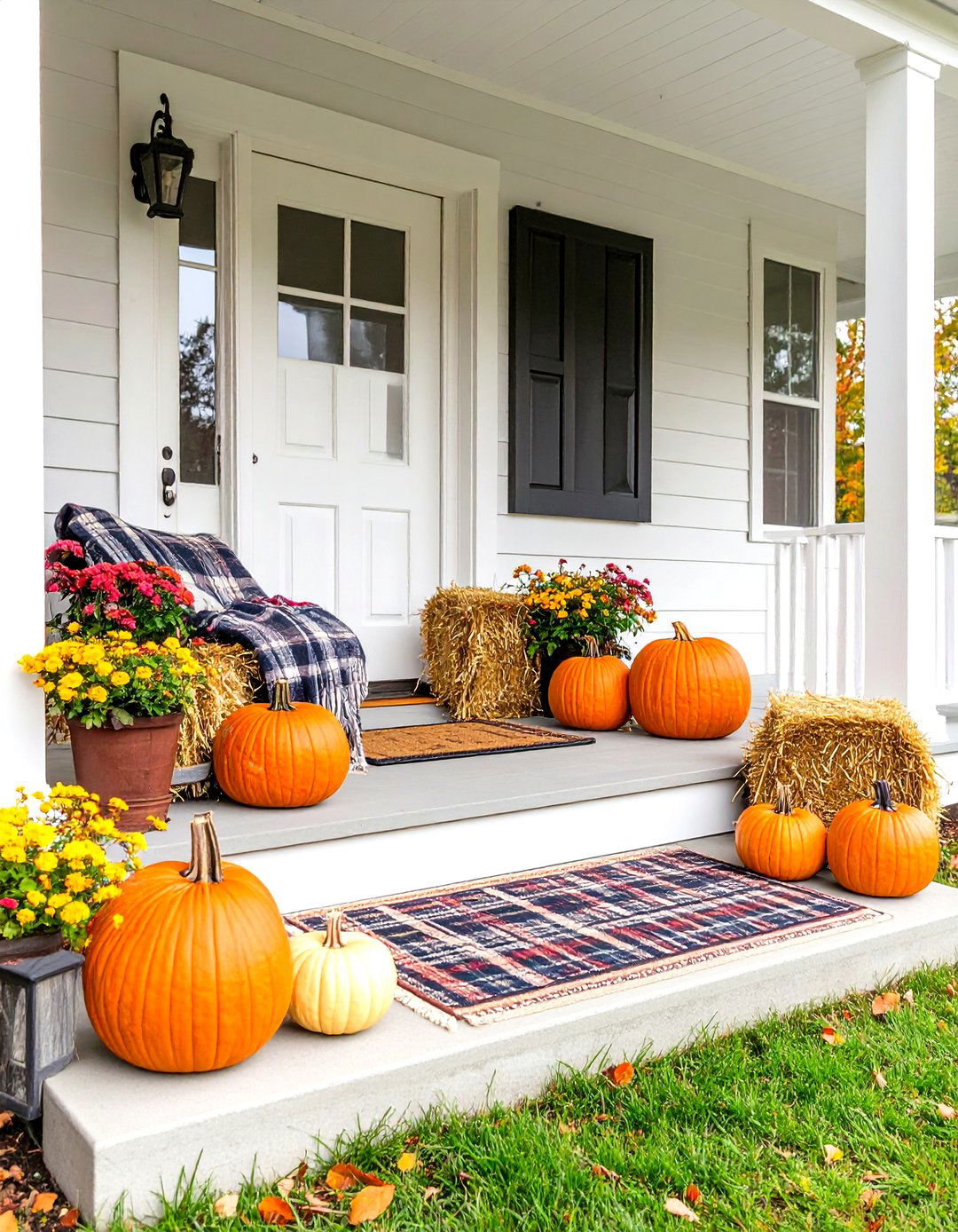Outdoor Porch Decorations with Pumpkins and Lanterns - 20 Thanksgiving Decoration Ideas