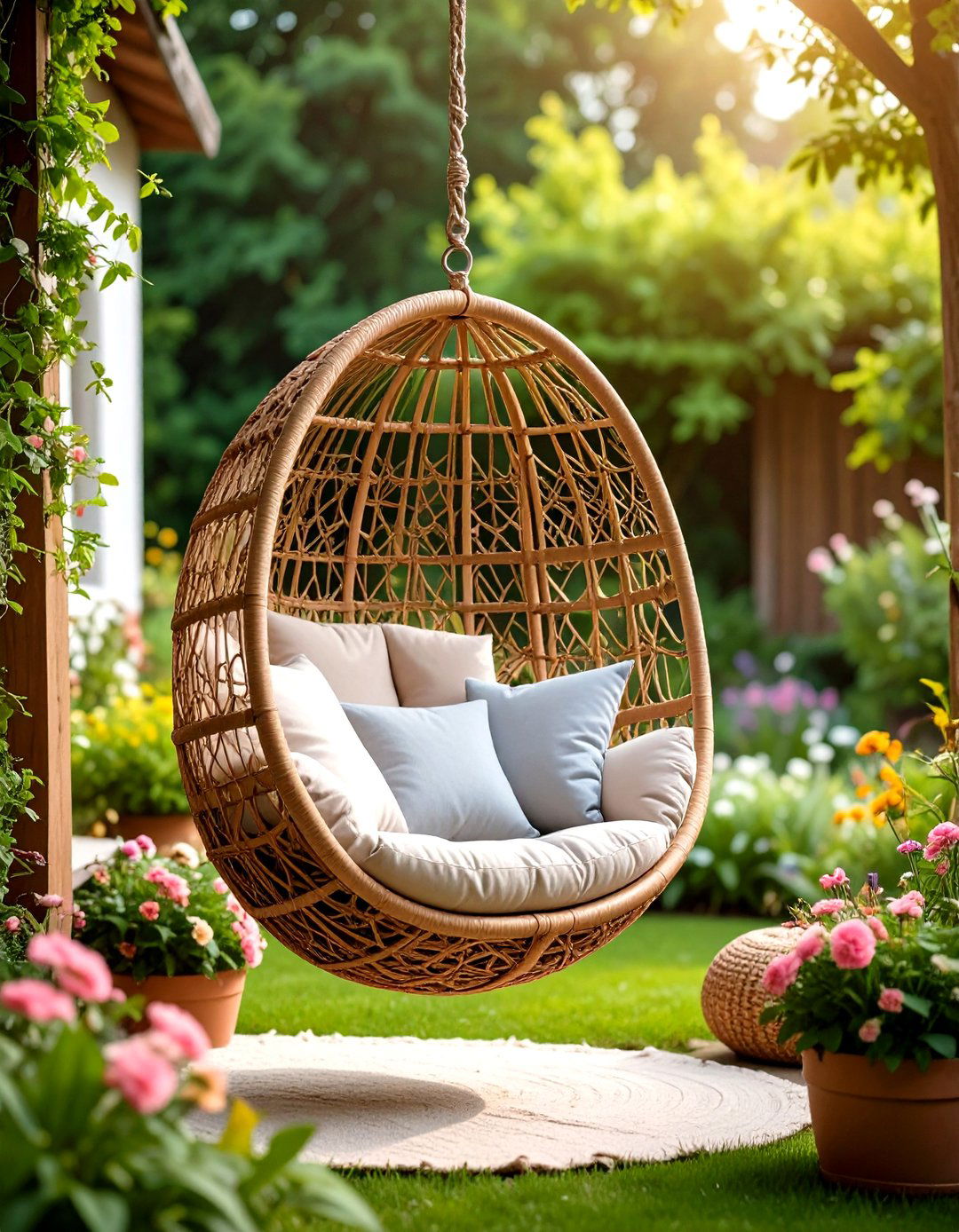 Outdoor Reading Nook with Hanging Egg Chair - 20 Outdoor Reading Nook Ideas