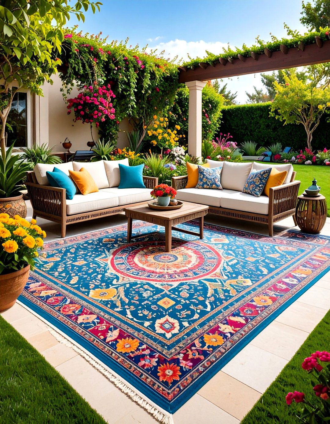 Outdoor Rug to Define Zones - 20 Small Screened-in Porch Ideas