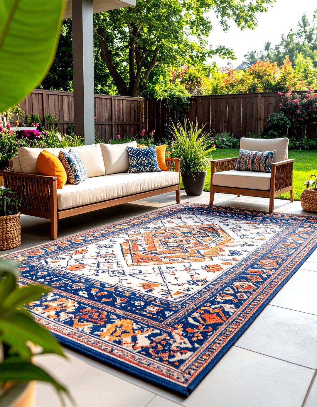 Outdoor Rug to Define Zones - 20 Small Backyard Patio Ideas
