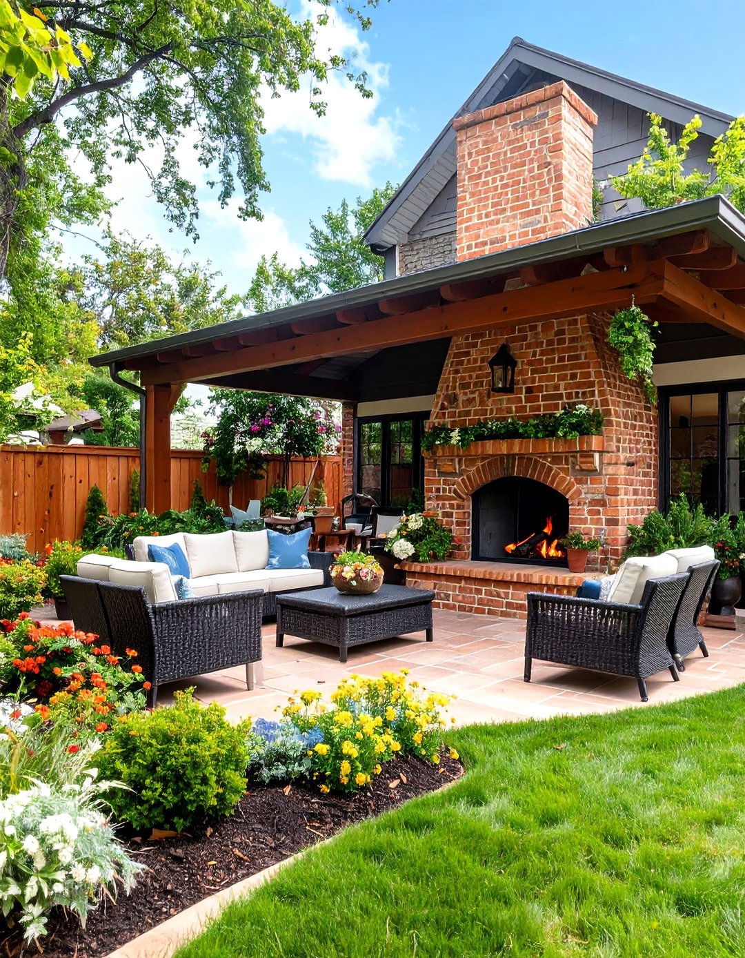 Outdoor Rustic Brick Fireplace with Weather Resistant Features - 20 Rustic Brick Fireplace Ideas