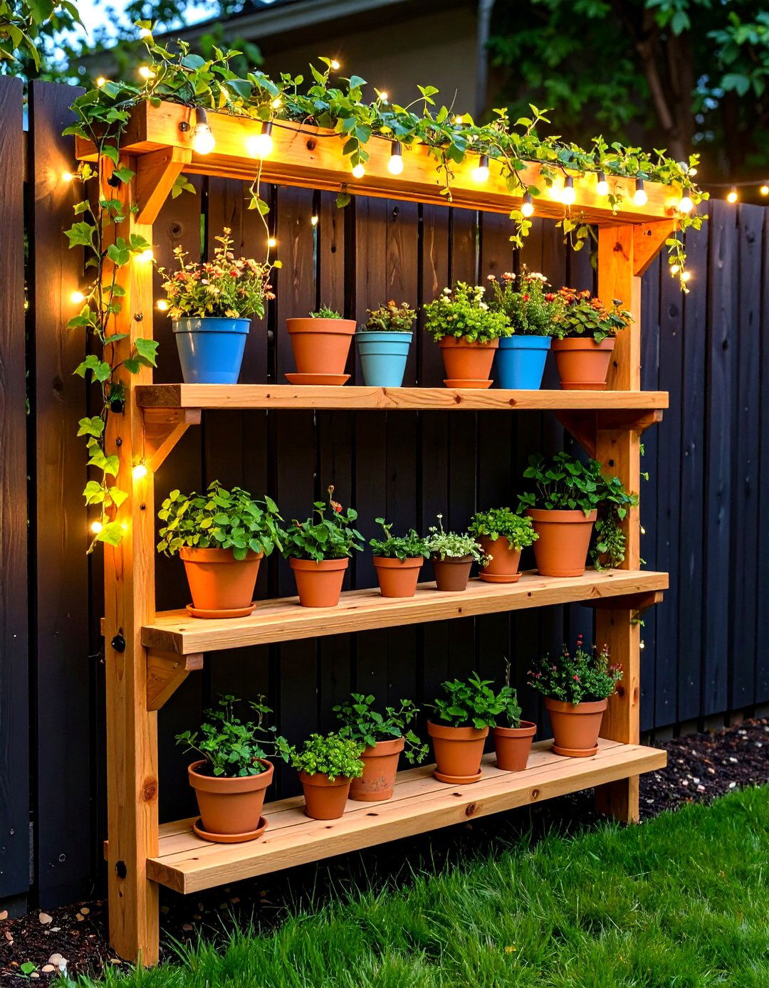Outdoor Shelf and Pot Display Fence Art - 20 Fence Art Ideas