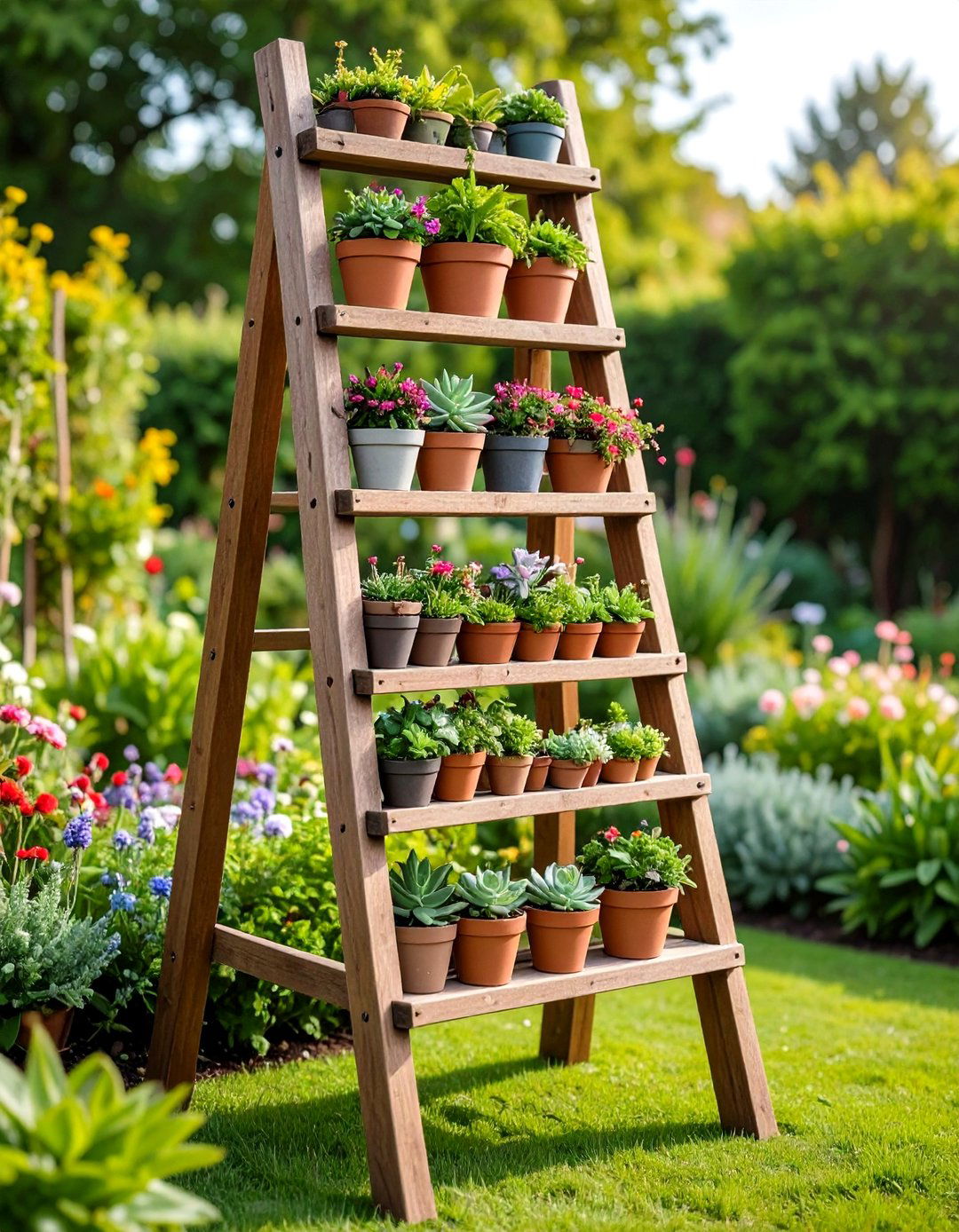 Outdoor Succulent Container Ladder Garden Display - 20 Outdoor Succulent Container Ideas