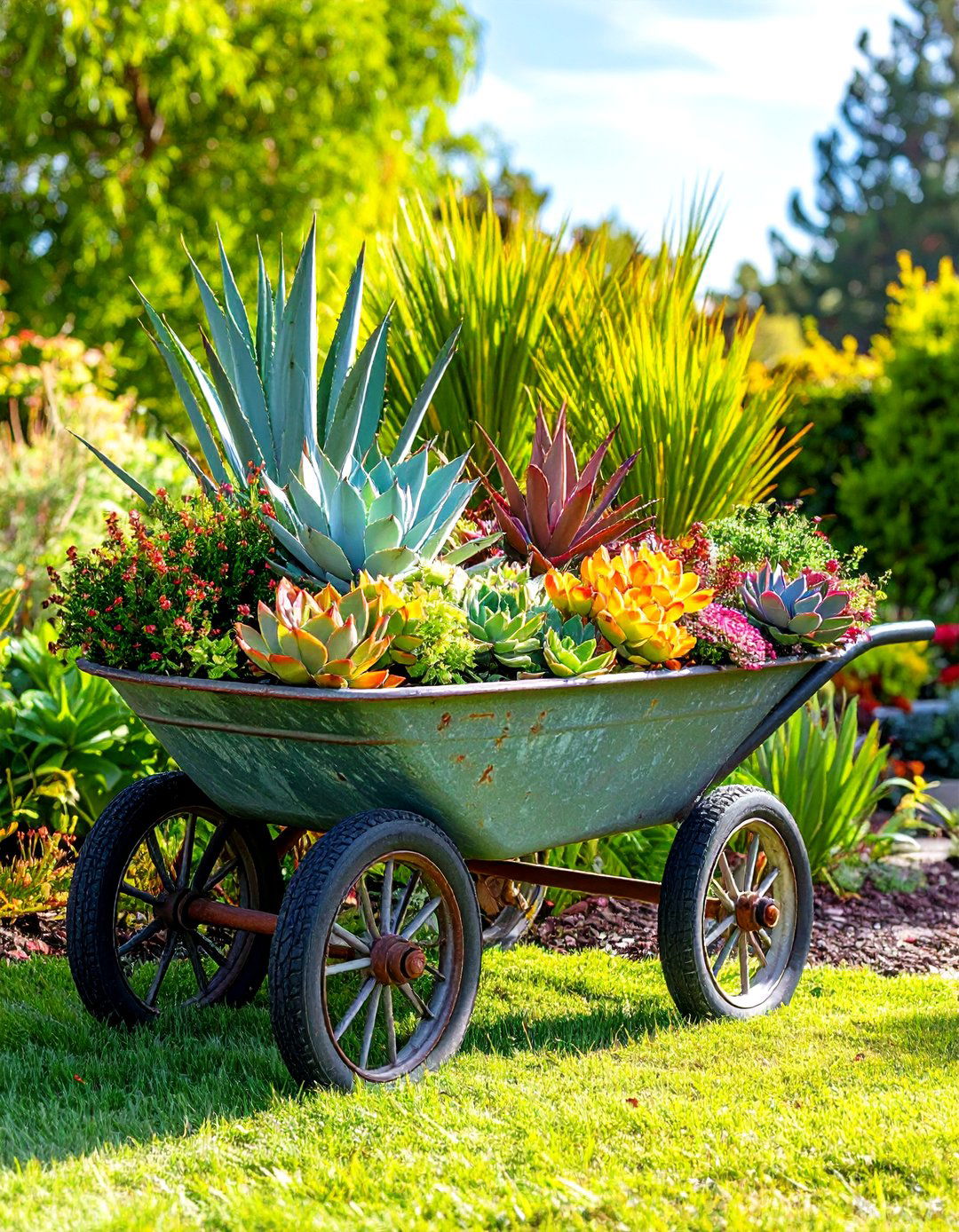 Outdoor Succulent Container Wheelbarrow Showcase - 20 Outdoor Succulent Container Ideas