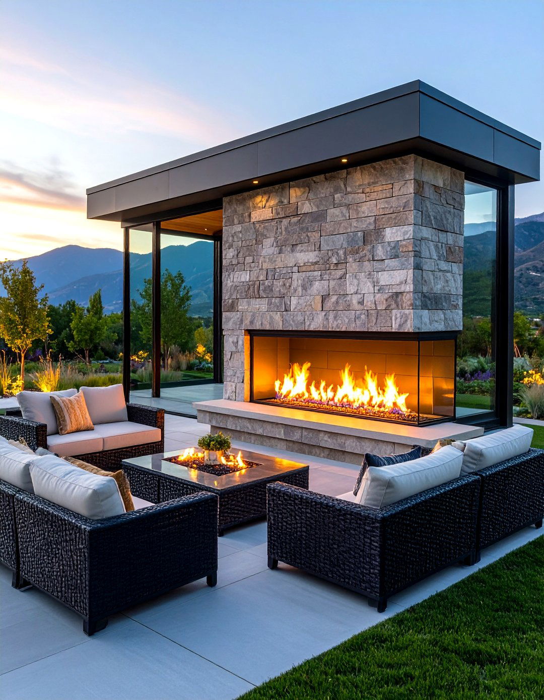 Outdoor Three Sided Fireplace for Patio Entertainment - 20 3 Sided Fireplace Ideas