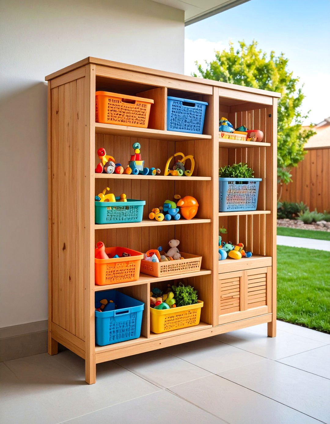 Outdoor Toy Storage Cabinet with Shelves - 20 Outdoor Toy Storage Ideas