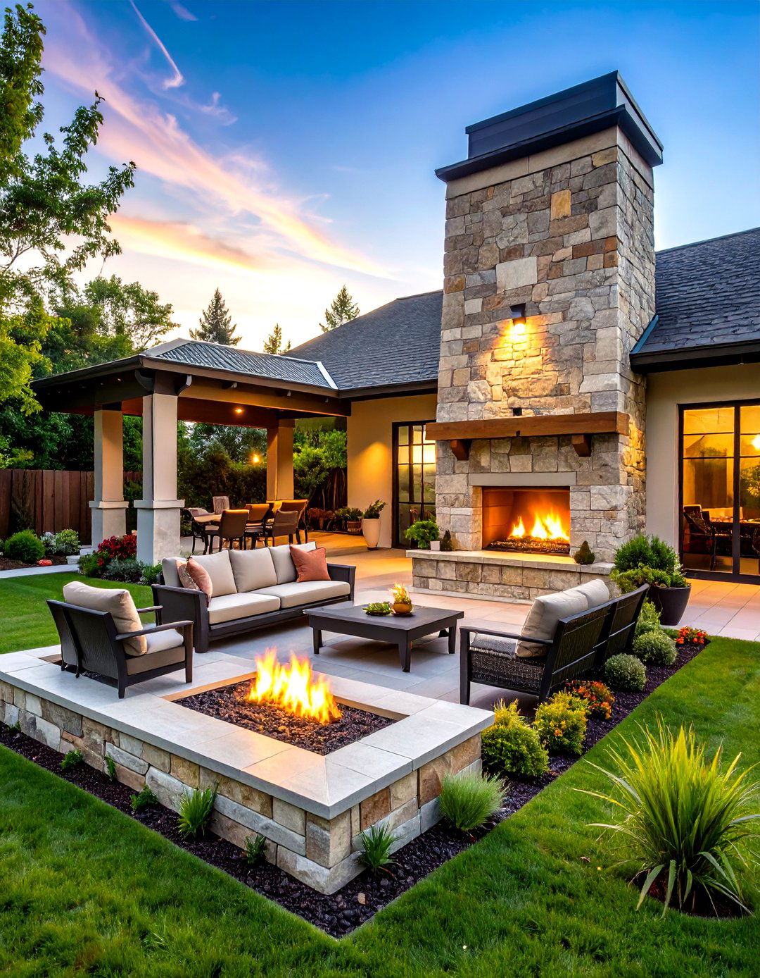 Outdoor Two Story Fireplace Patio Feature - 20 Two-story Fireplace Ideas