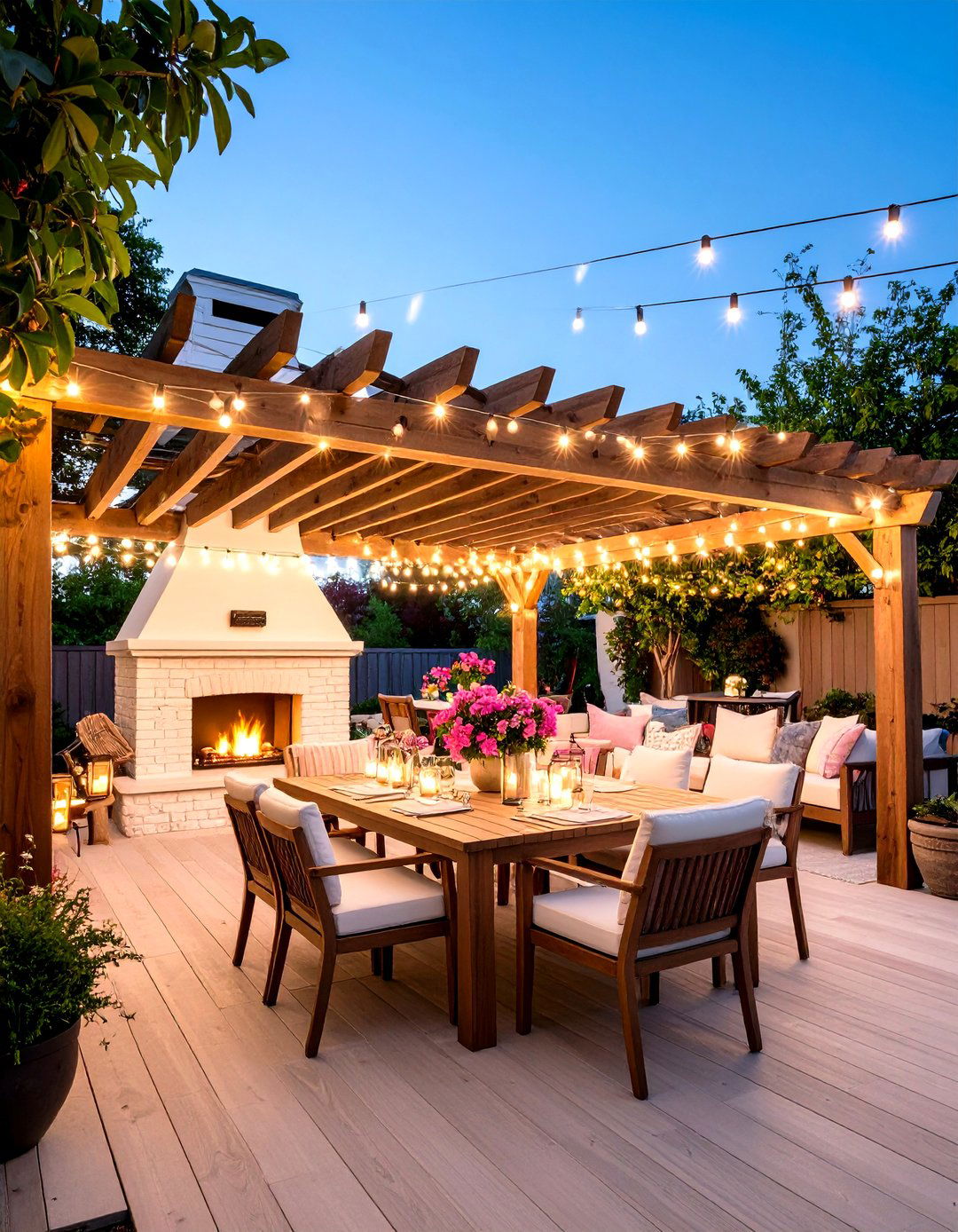 Outdoor White Brick Fireplace with Pergola Integration - 20 White Brick Fireplace Ideas