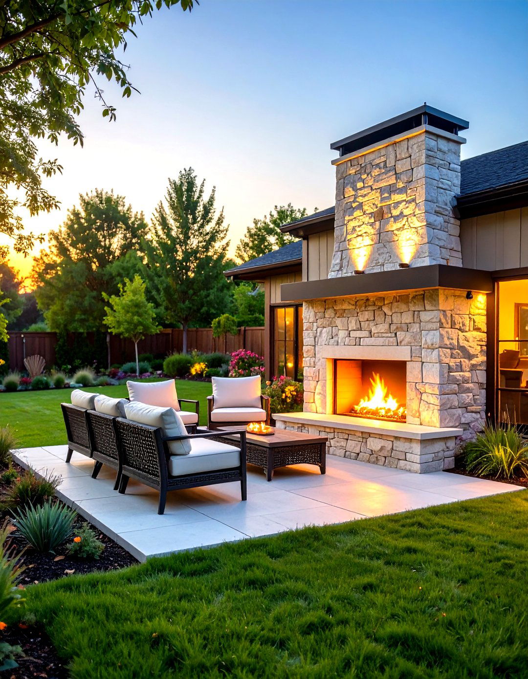 Outdoor White Stone Fireplace for Patio Living - 20 White Stone Fireplace Ideas