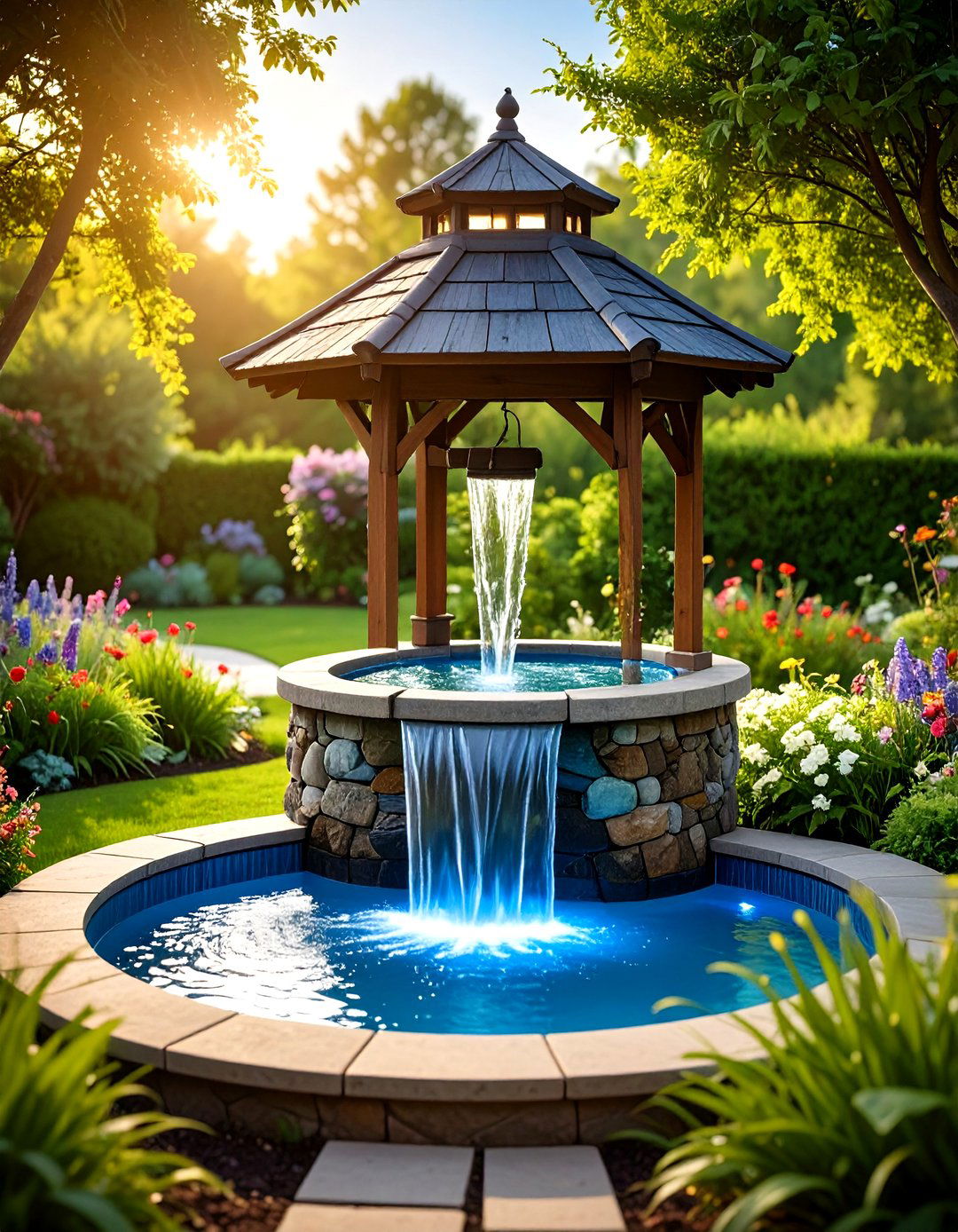 Outdoor Wishing Well Water Feature with Recirculating Pump - 20 Outdoor Wishing Well Garden Ideas