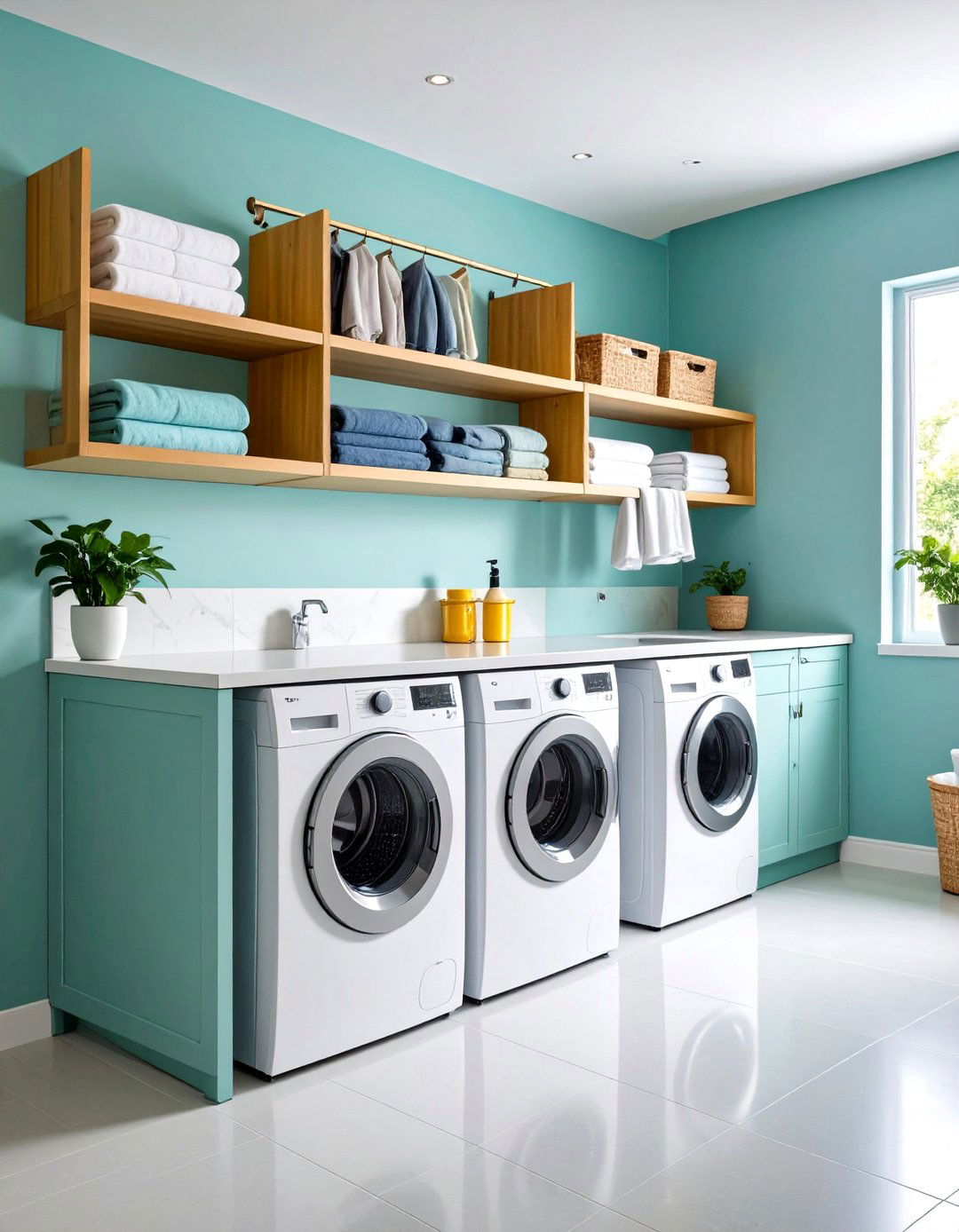 Over Appliance Tower Laundry Room Shelving with Vertical Efficiency - 20 Laundry Room Shelving Ideas