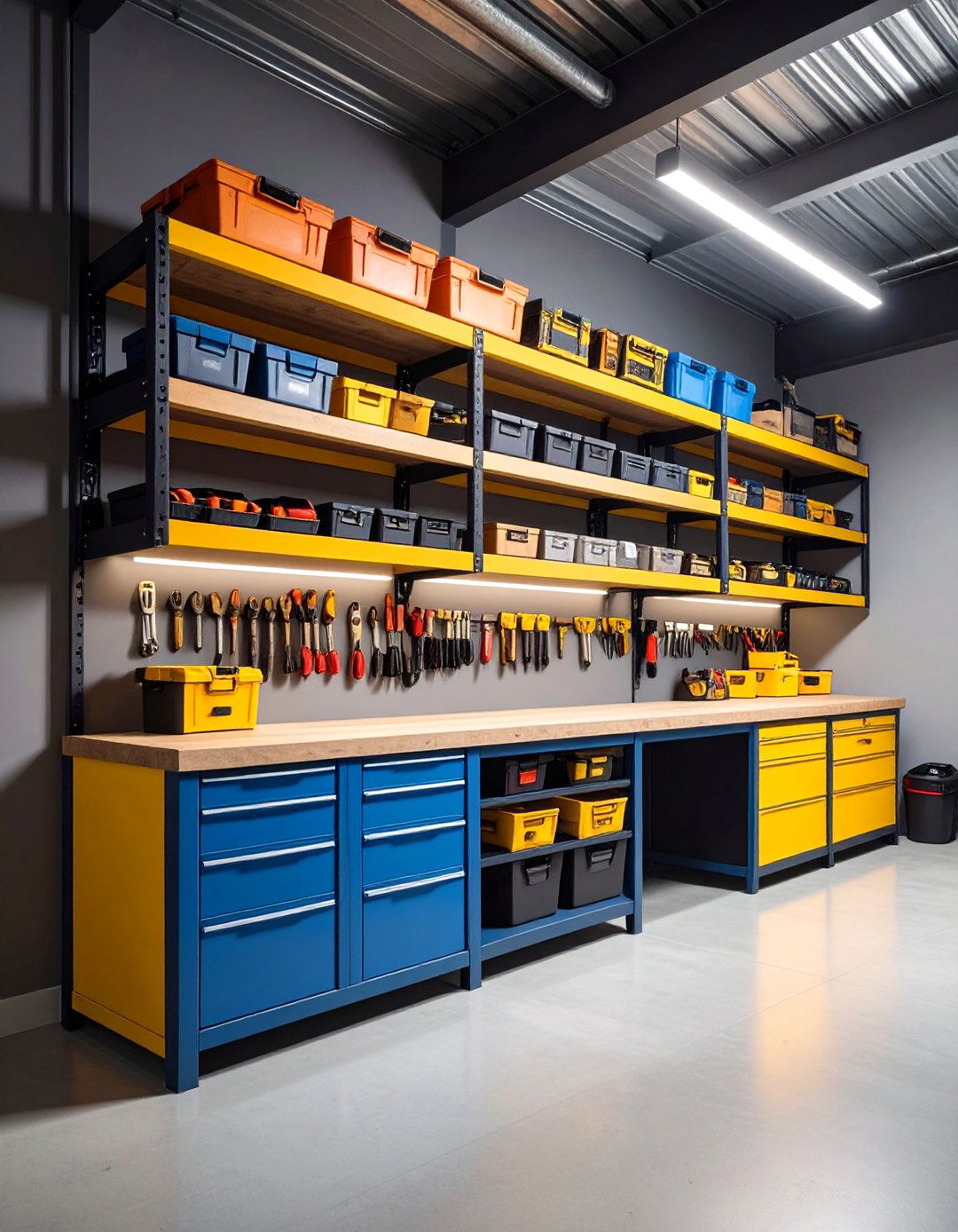 Over Workbench Garage Shelving Streamlines Projects - 20 Garage Shelving Ideas