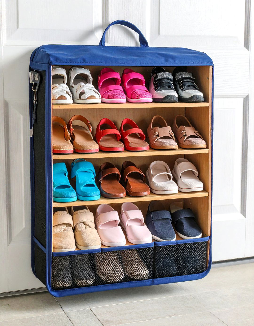 Over the Door Pocket Organizer Tames Small Footwear - 20 Garage Shoe Storage Ideas