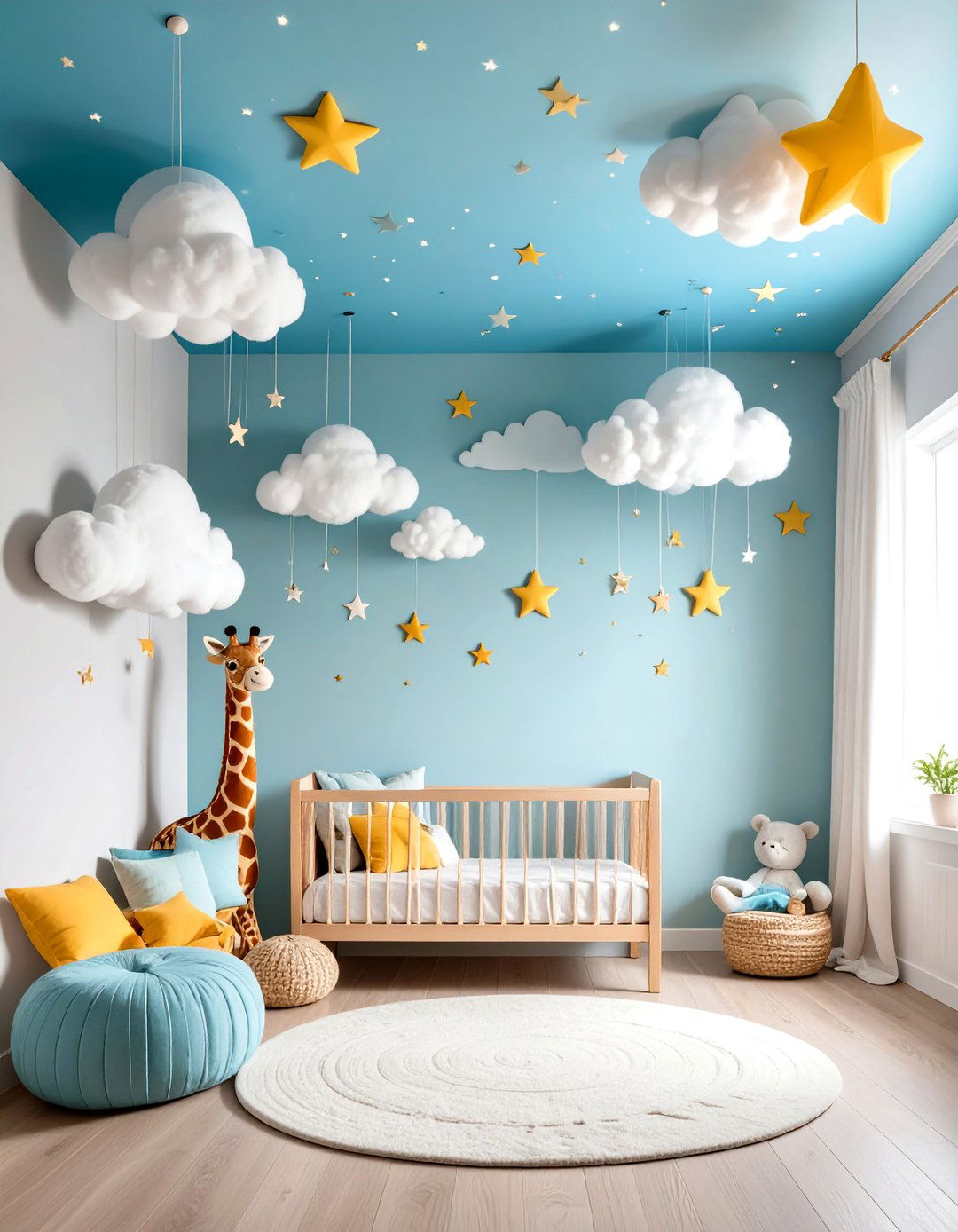 Overhead Giraffe and Cloud Ceiling Decor - 20 Giraffe Nursery Ideas