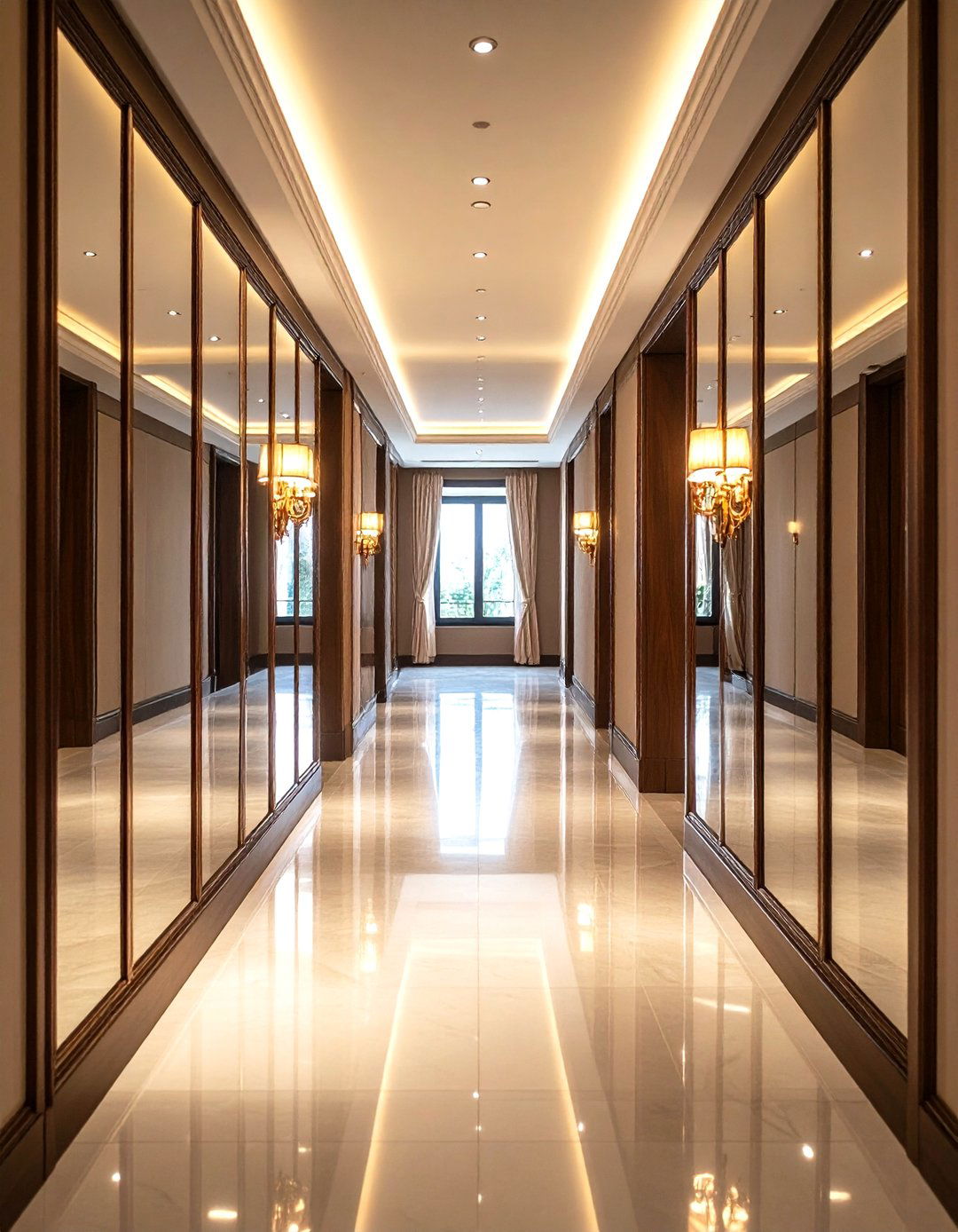 Oversize Mirror Paneling to Bounce Light - 20 Dark Hallway Ideas