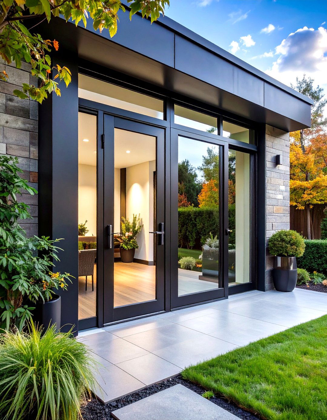 Oversized Black Steel Pivot Patio Door - 20 Patio Door Ideas