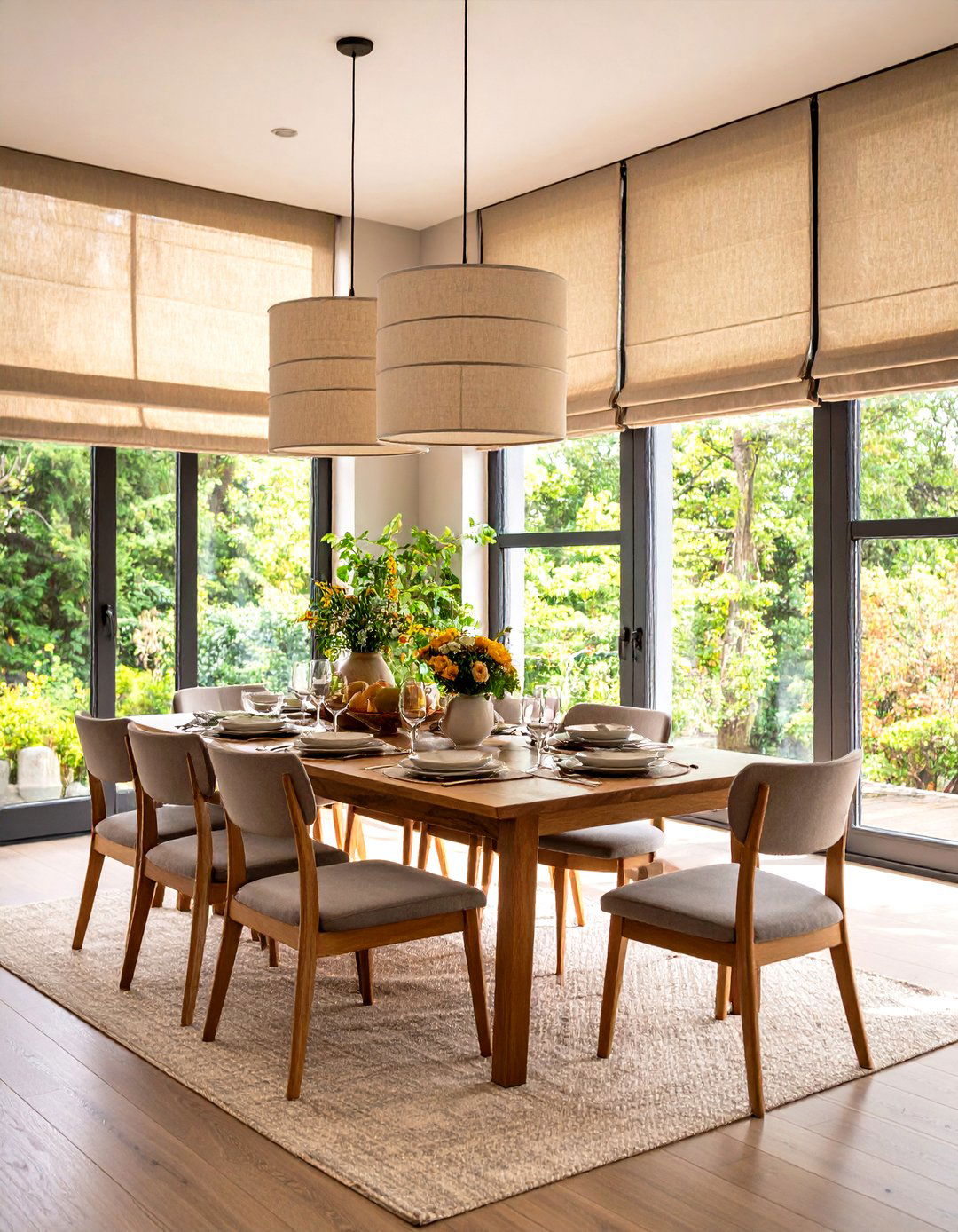 Oversized Drum Shades Soften Acoustics and Light - 20 Dining Room Lighting Ideas