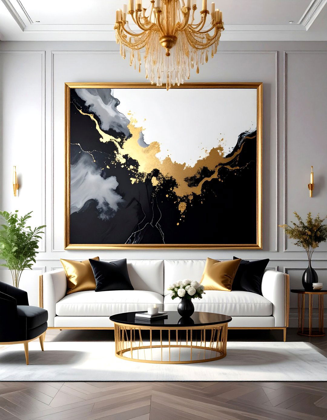 Oversized Gold Framed Art Personalizes Glam Interior Design Walls - 20 Glam Interior Design Ideas