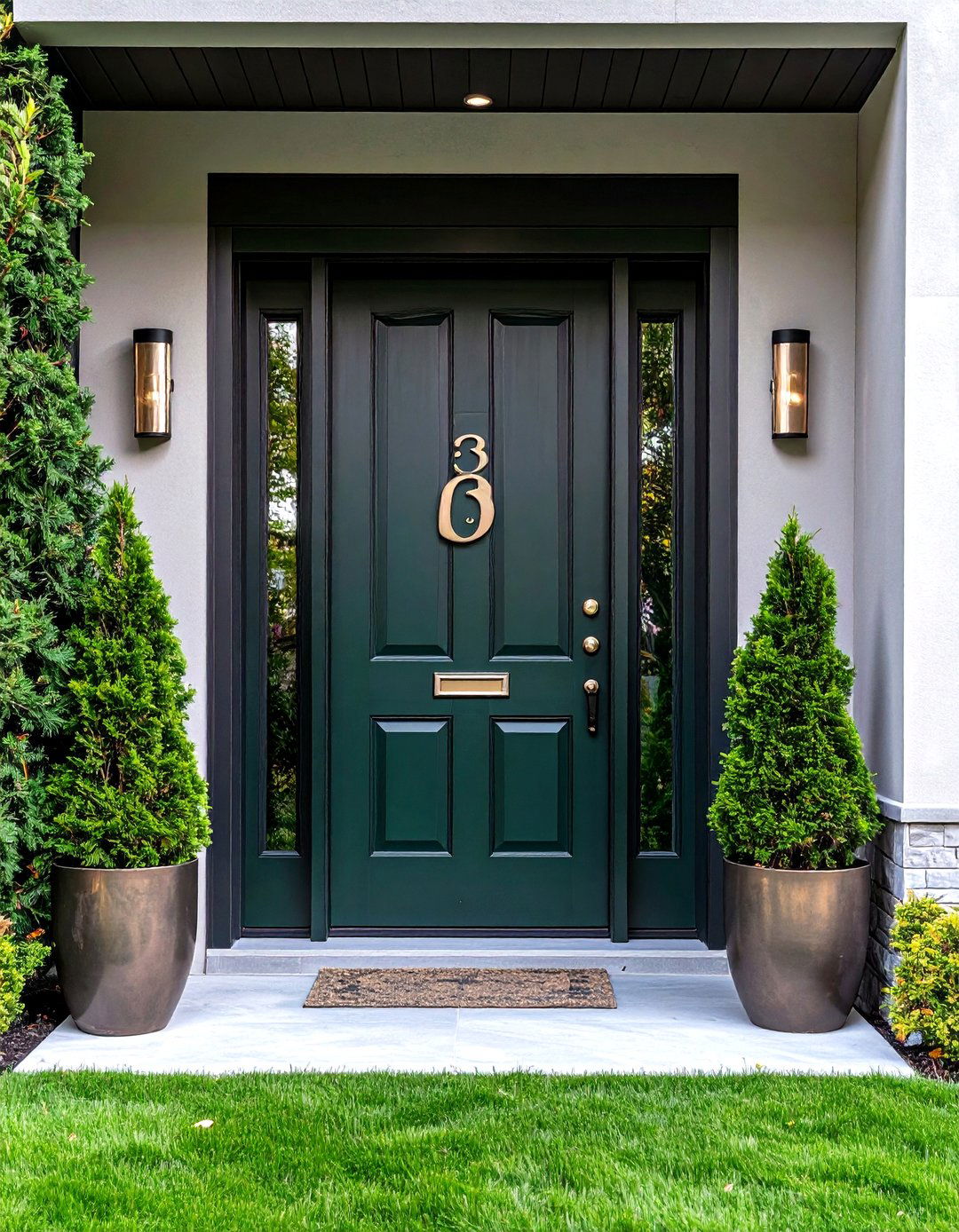 Oversized House Numbers on Green Canvas - 20 Dark Green Front Door Ideas