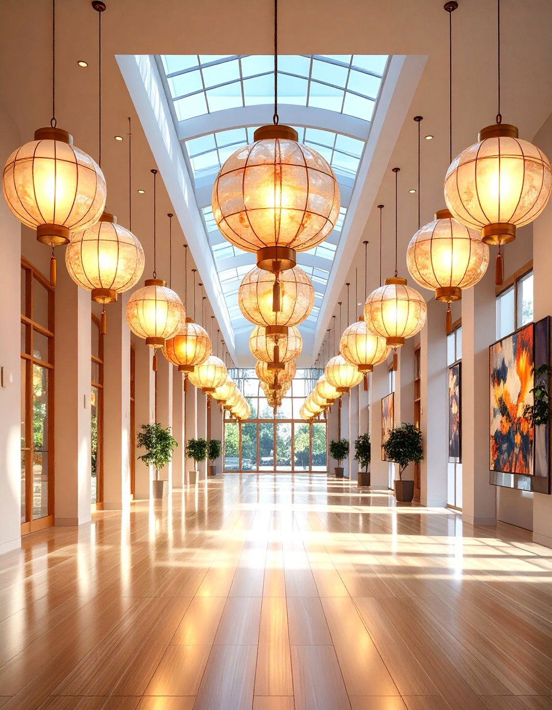 Oversized Lanterns Creating a Hallway Focal Point - 20 Hallway Lighting Ideas