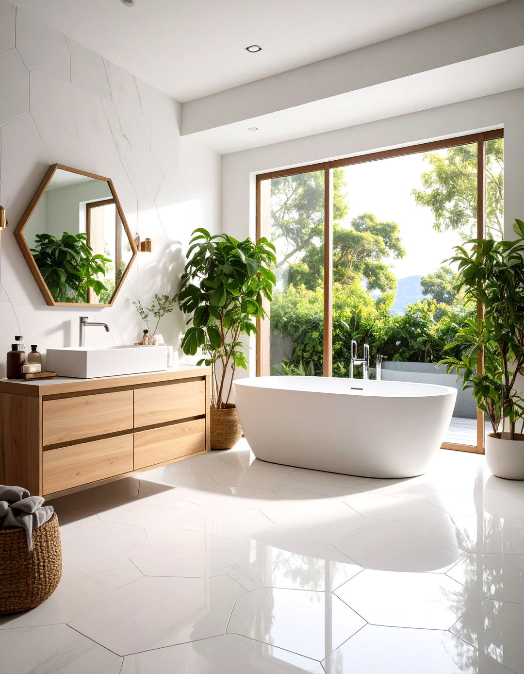 Oversized Statement Hexagon Tiles - 20 Hexagon Tiles Ideas for Bathrooms