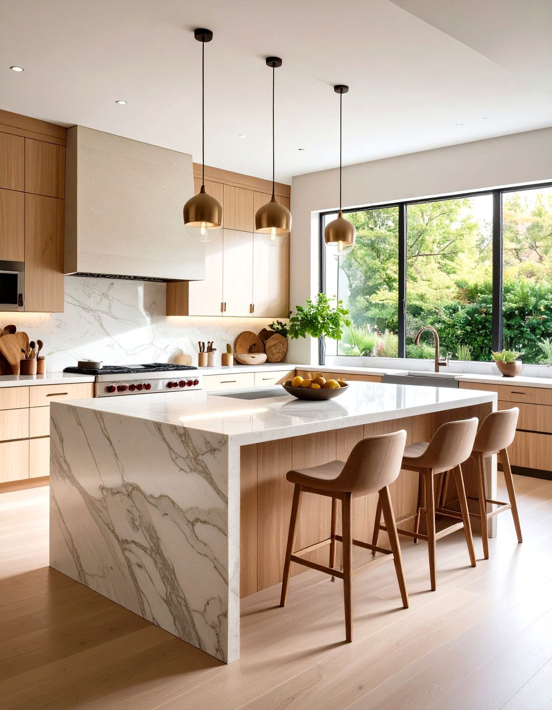 Oversized Stone Island Anchors the Layout - 20 Earthy Kitchen Ideas