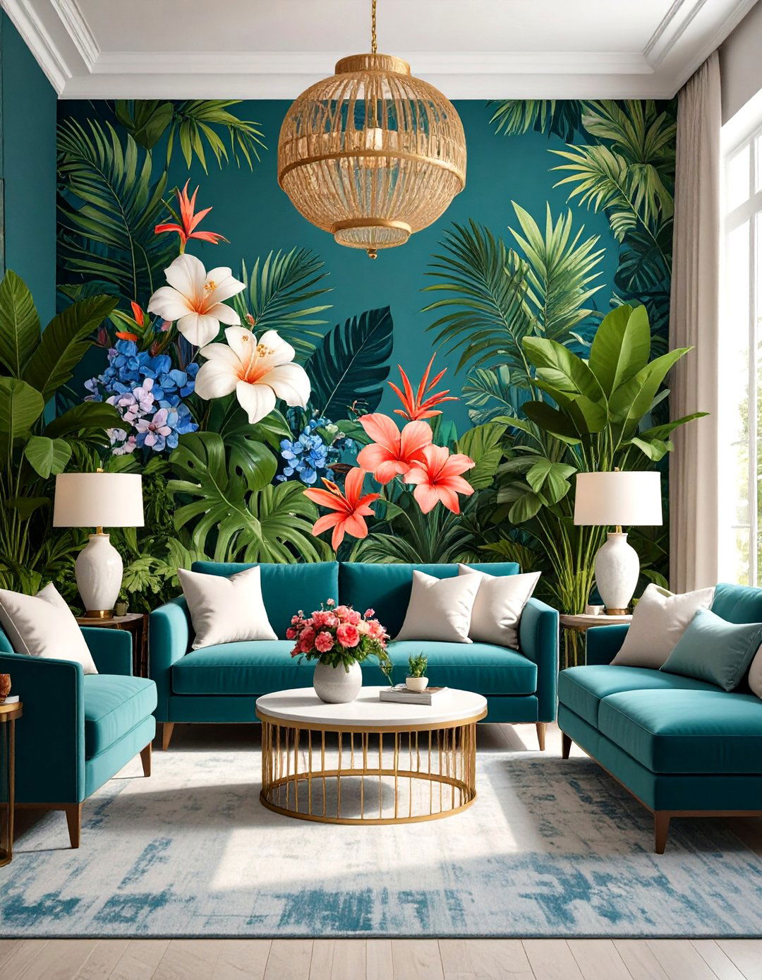 Oversized Tropical Living Room Wallpaper - 20 Living Room Wallpaper Ideas