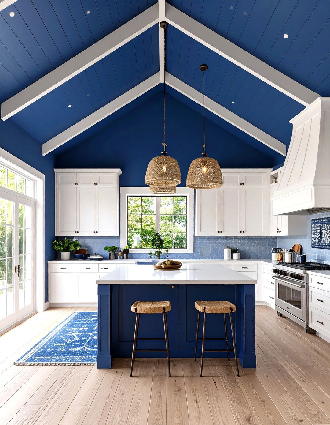 Paint the Ceiling a Contrasting Color - 20 Sloped Ceiling Kitchen Ideas