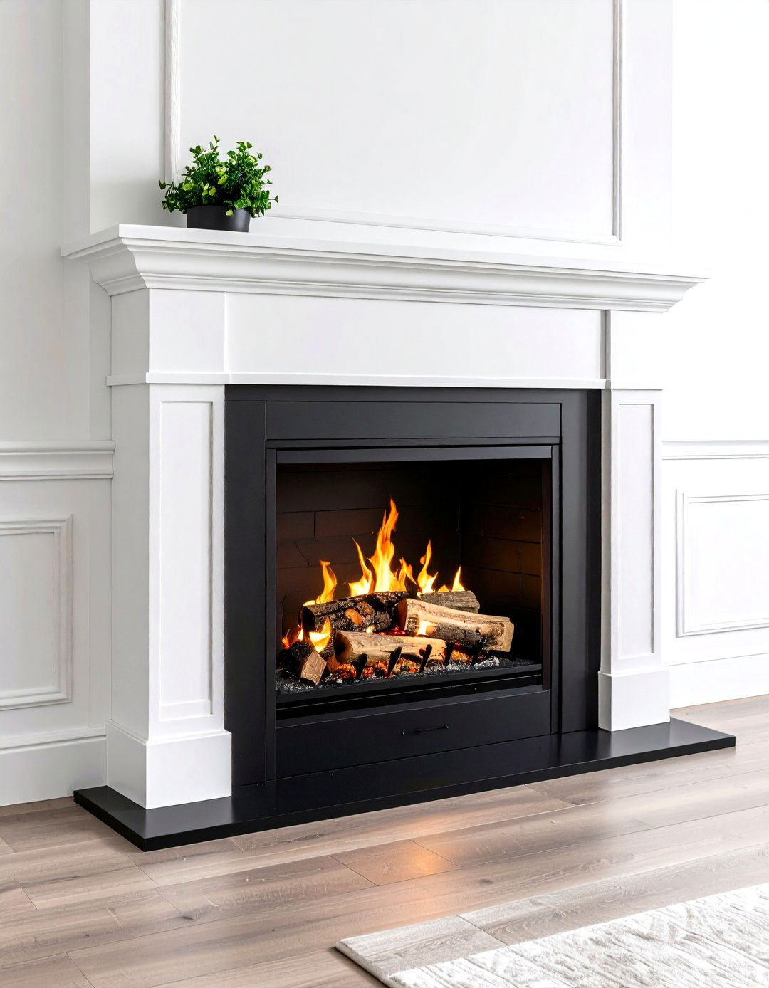 Painted Black Firebox and LED Log Set - 20 Faux Fireplace Ideas
