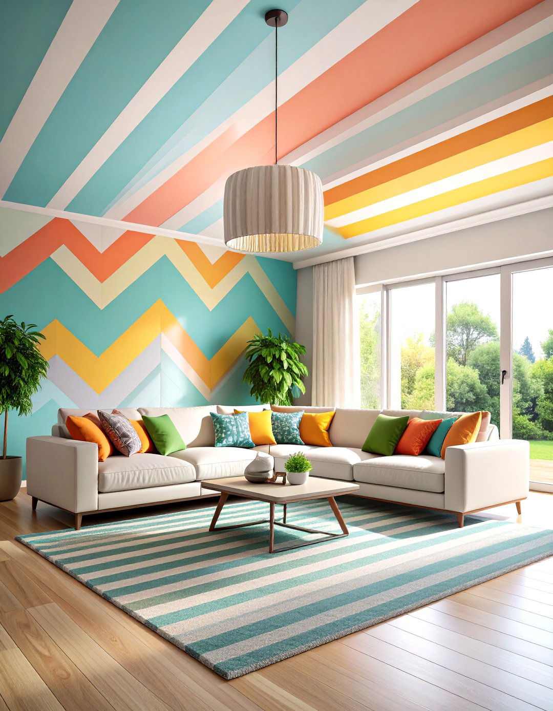 Painted Ceiling with Bold Colors or Patterns - 20 Vaulted Ceiling Ideas