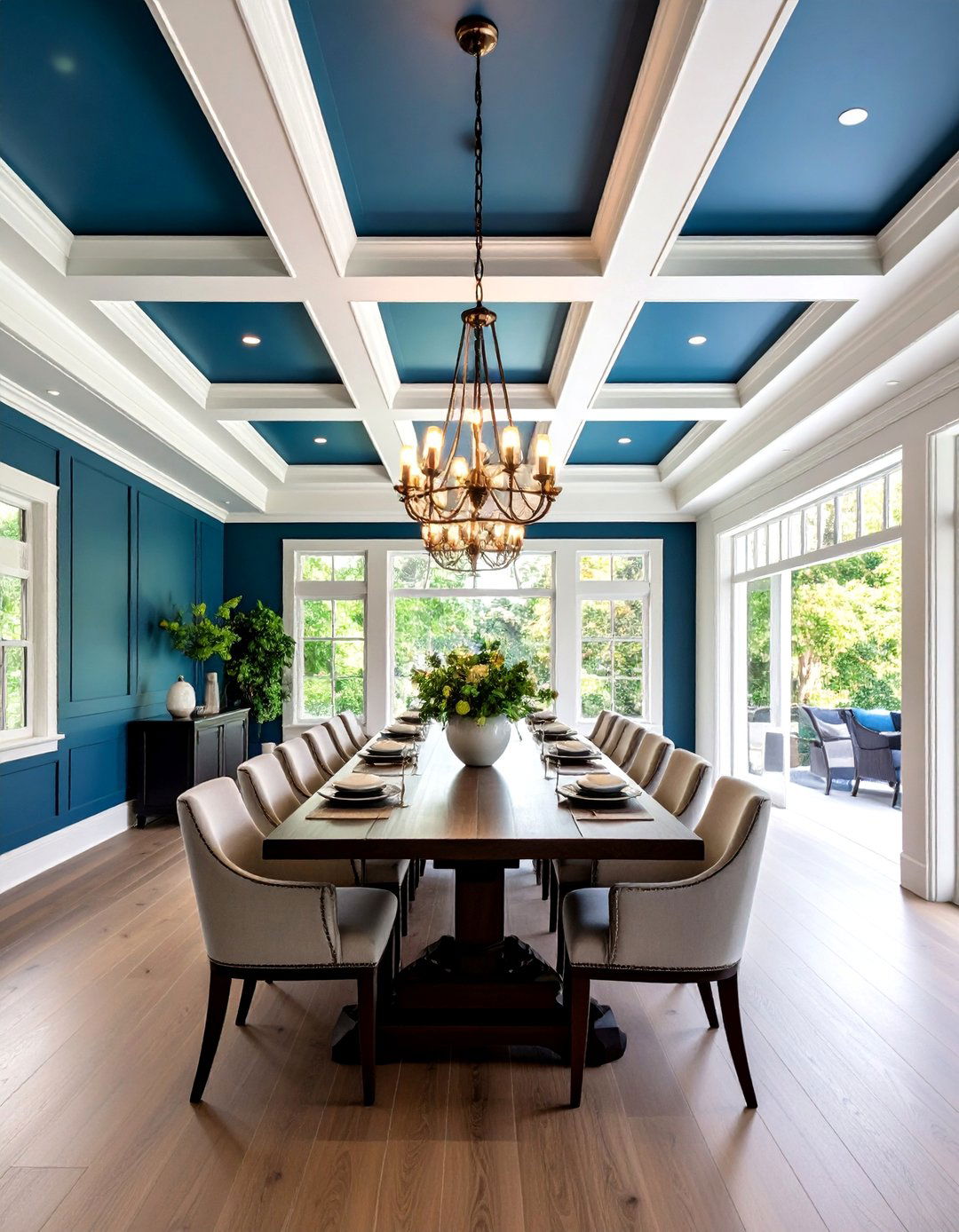 Painted Coffered Ceiling Panels with Bold Color Accents - 20 Coffered Ceiling Ideas
