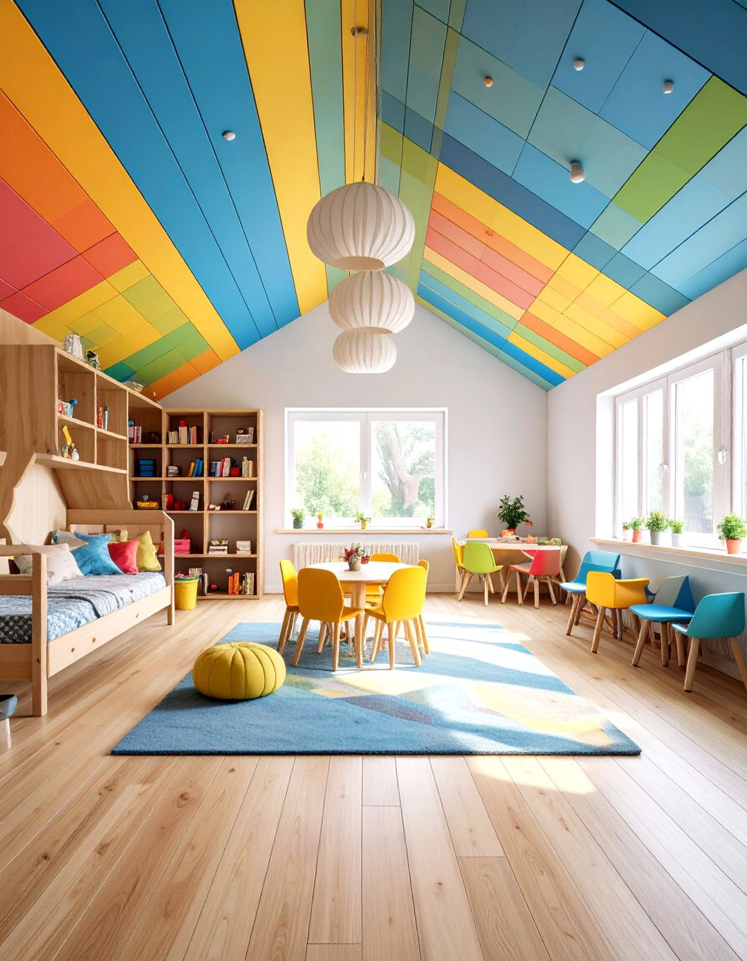 Painted Color Wood Plank Ceiling Personality - 20 Wood Plank Ceiling Ideas