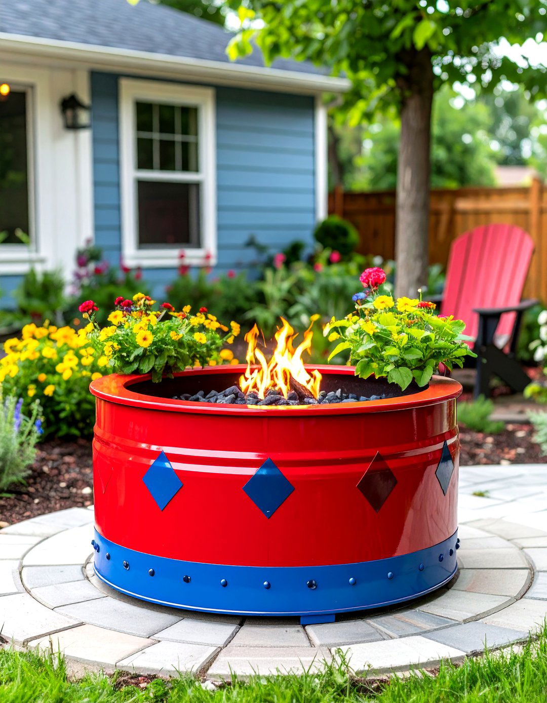 Painted Colorful Rim Fire Pit - 20 Truck Rim Fire Pit Ideas