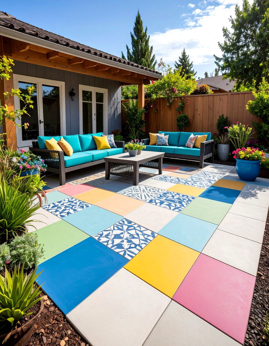 Painted Concrete Flooring - 20 Small Backyard Patio Ideas